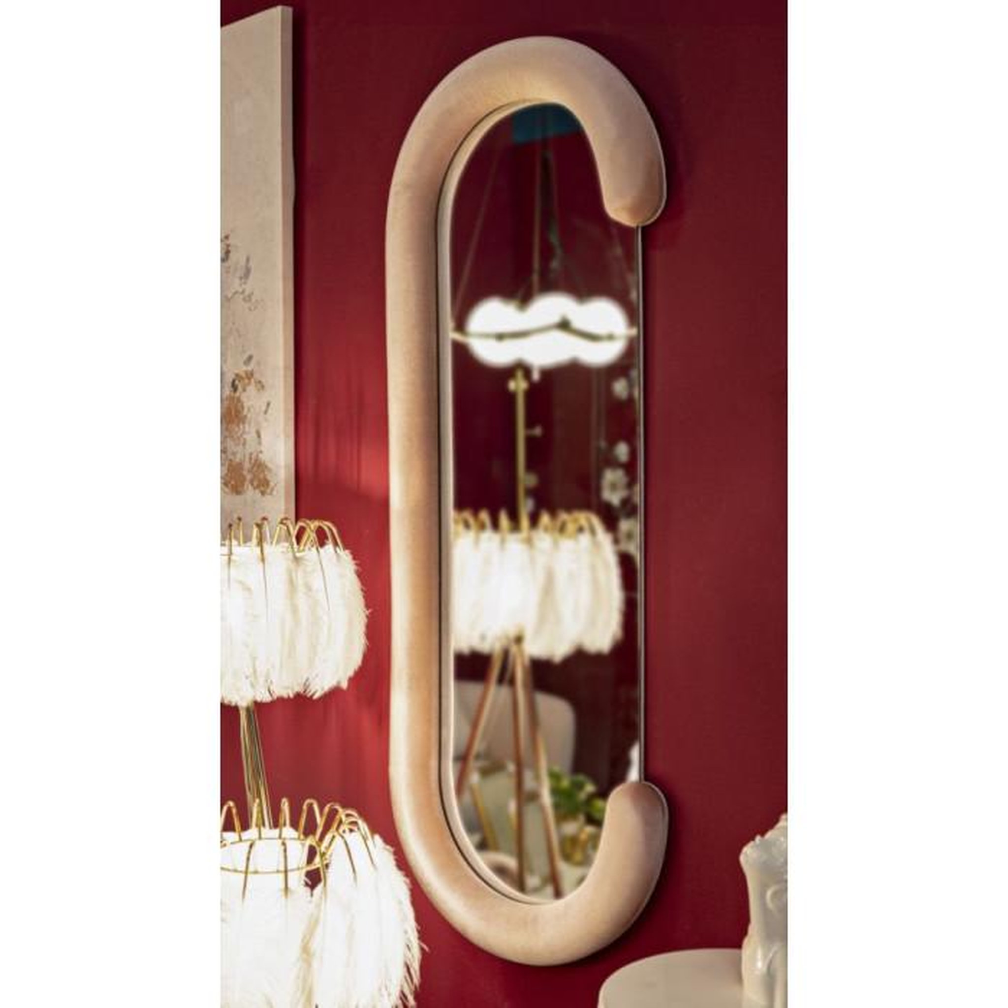 Voir la diapositive 5 : Paris Prix Miroir Mural en Velours  Chantal  160cm Rose
