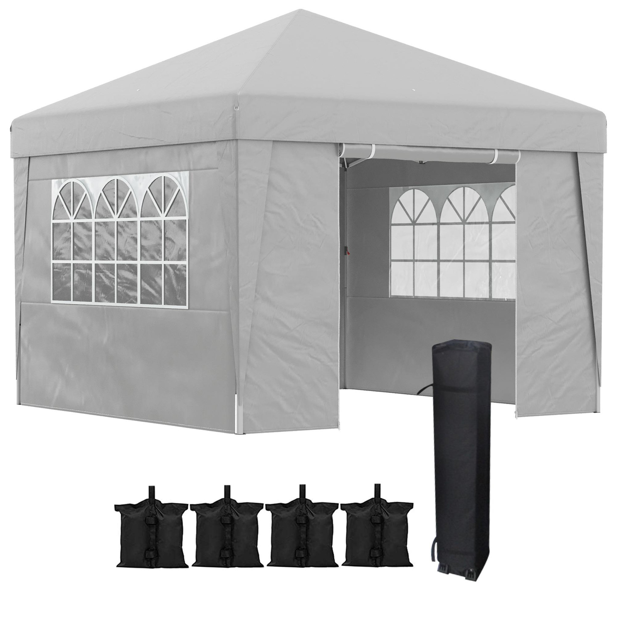 Voir la diapositive 1 : OUTSUNNY Tonnelle barnum pop-up pliant 2,98L x 2,98l x 2,75H m sacs de lestage et transport inclus gris