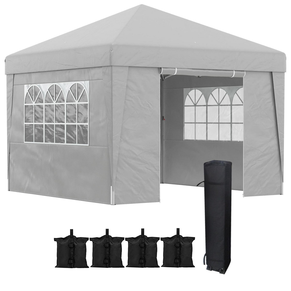 OUTSUNNY Tonnelle barnum pop-up pliant 2,98L x 2,98l x 2,75H m sacs de lestage et transport inclus gris