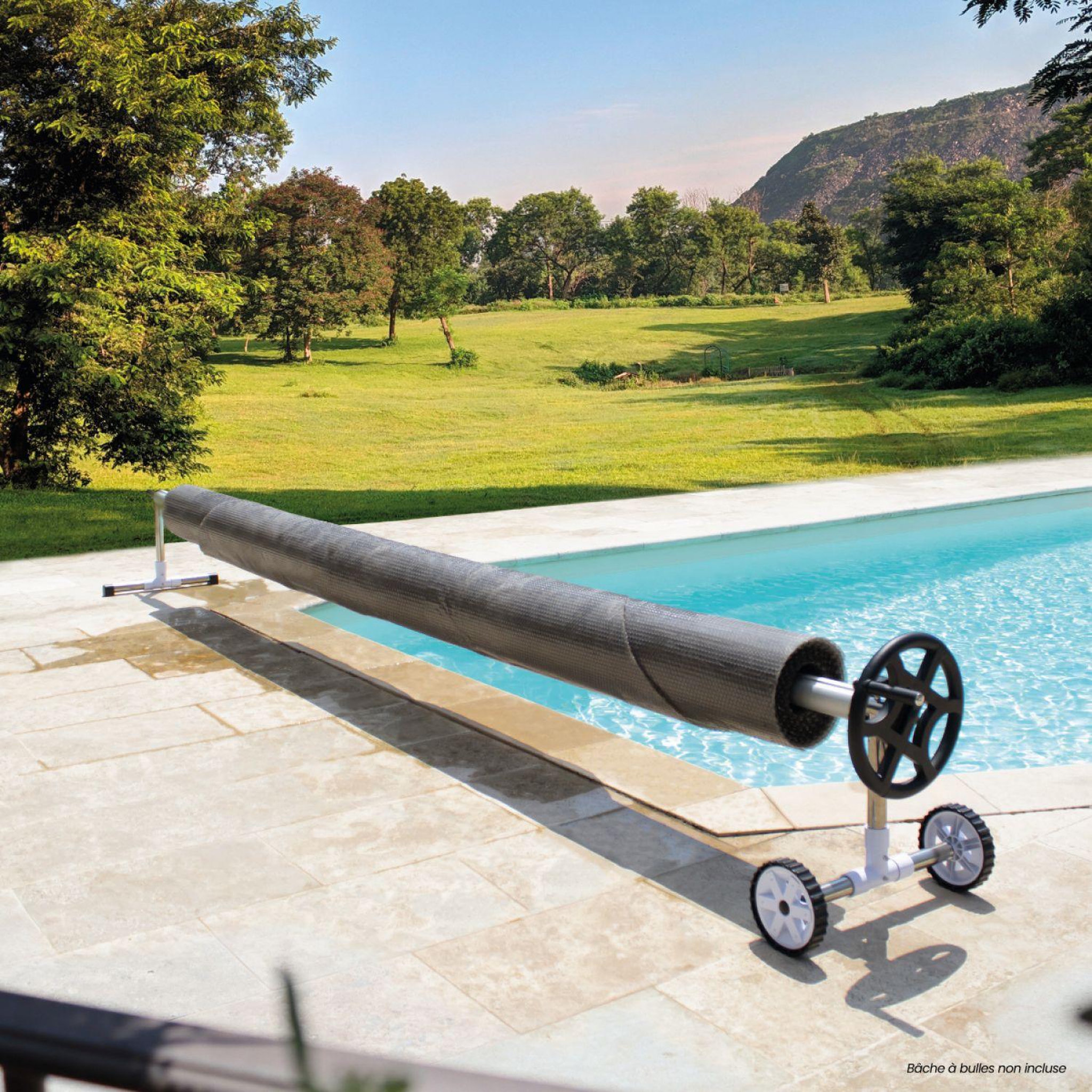 Voir la diapositive 4 : LINXOR Enrouleur de bâche à bulles pour piscine extensible de 1 m à 6 m + Système d'attache