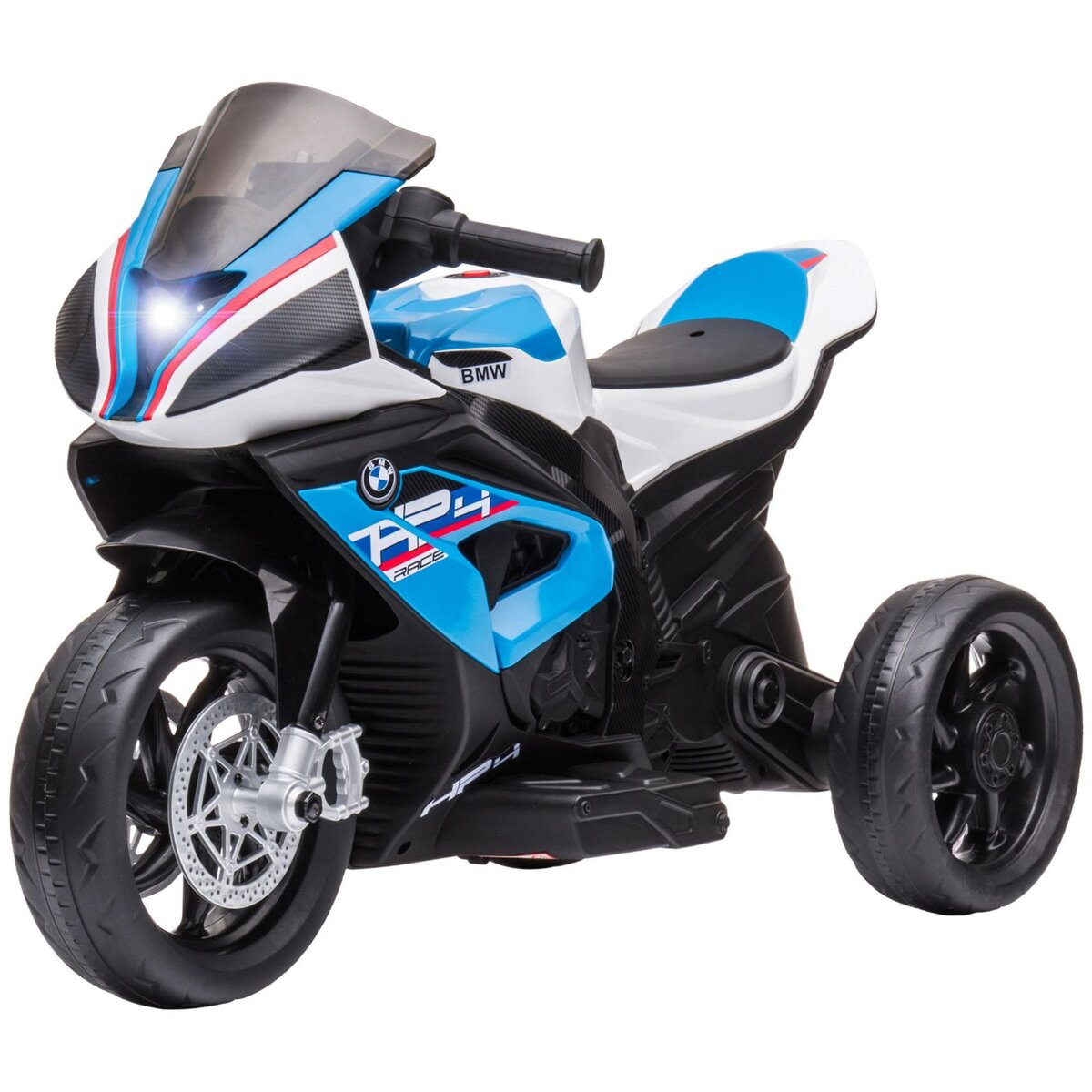 HOMCOM Moto électrique pour enfant BMW HP4 race 3 roues 6 V 2,5 Km/h phare effets sonores bleu