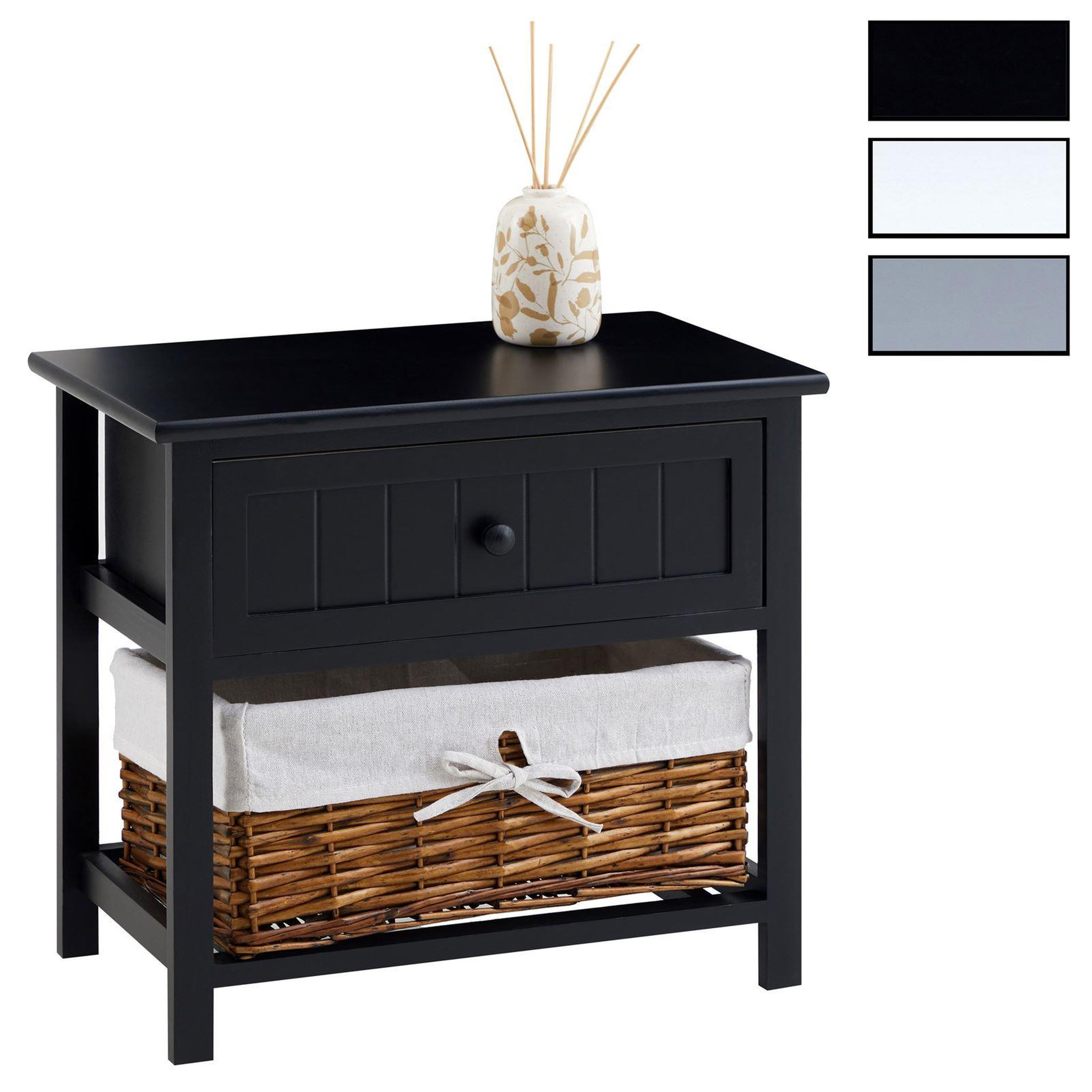 IDIMEX Table de chevet AKURE avec 1 tiroir et 1 panier en bois. Coloris disponibles : Noir