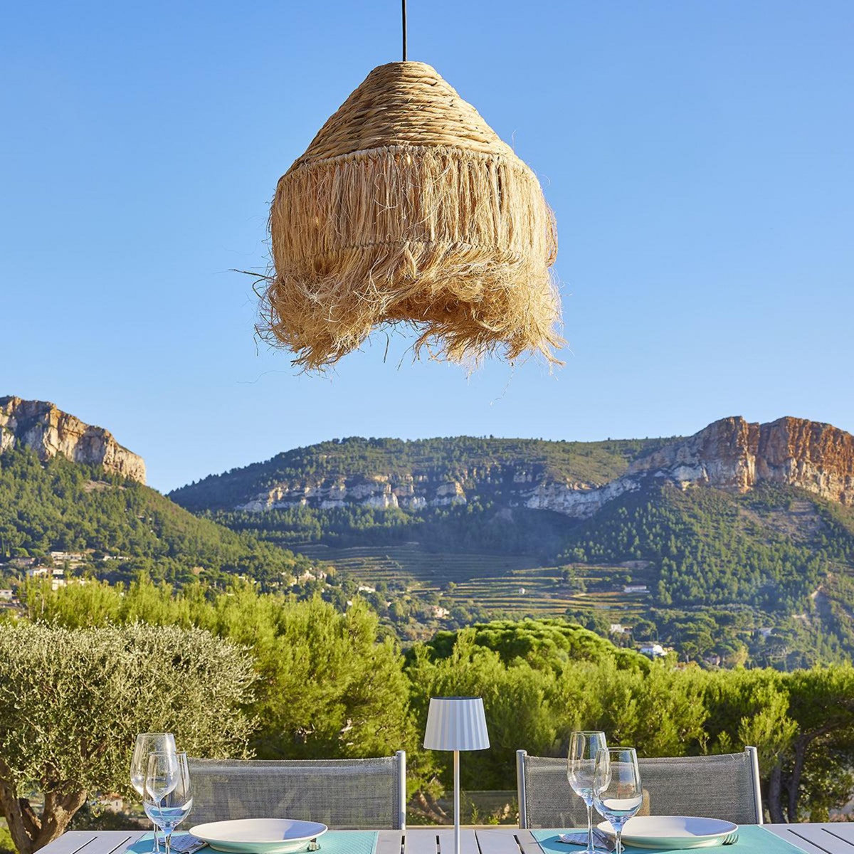 Lumisky Suspension d'extérieur nomade solaire LEONORA Beige Fibre naturelle D44 cm