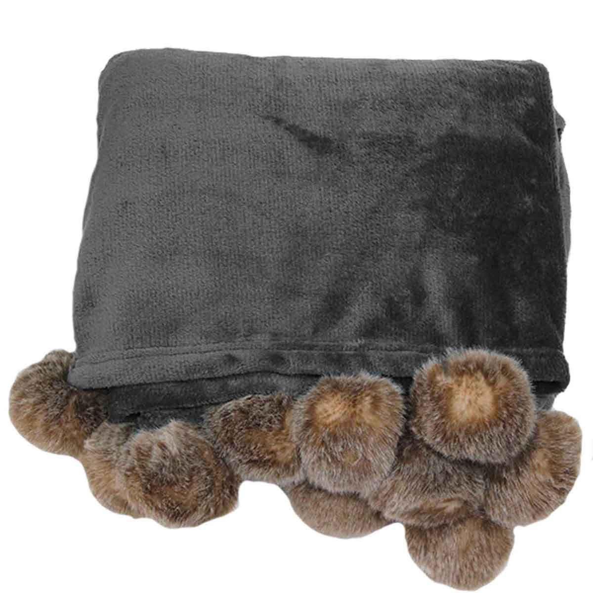Douceur d'Intérieur Plaid flanelle pompons  snowy  125x150cm gris