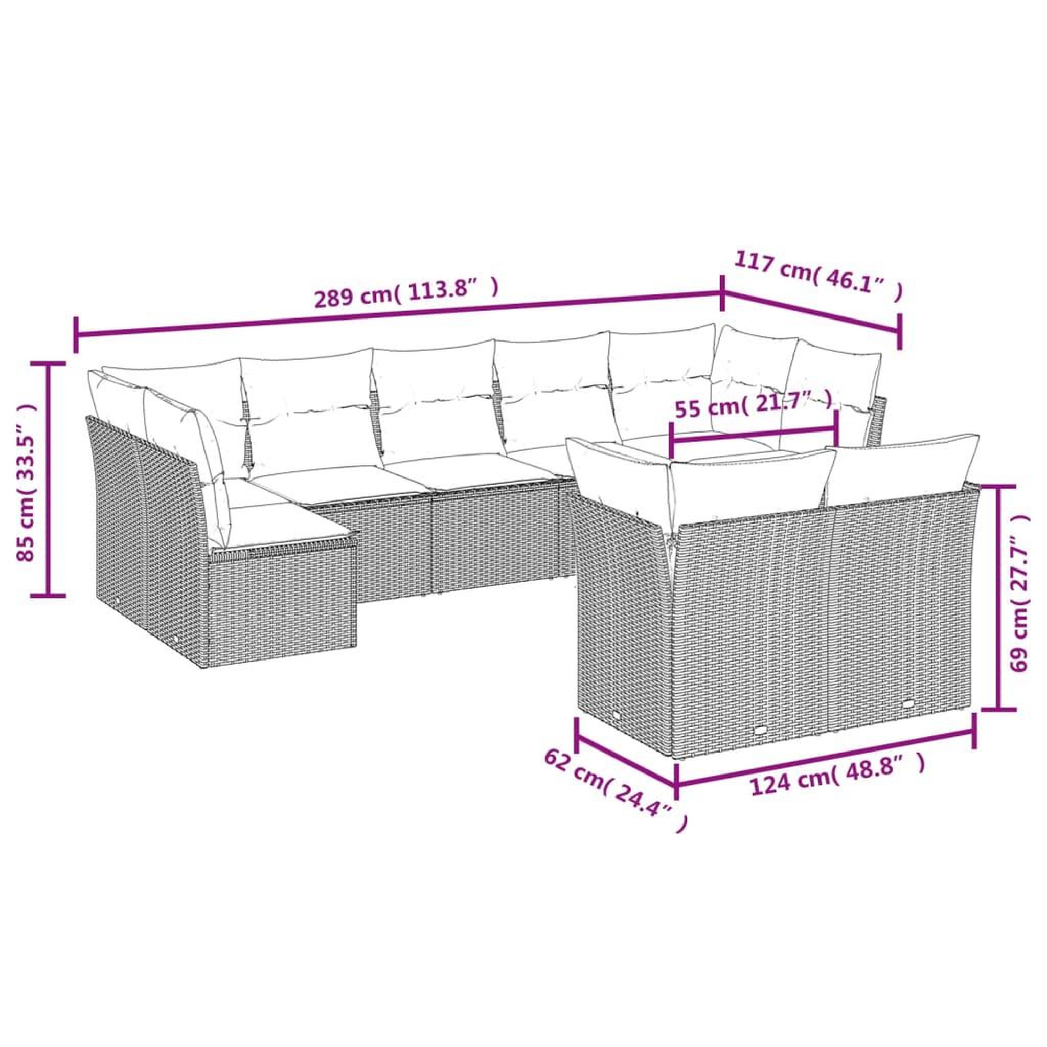 Voir la diapositive 3 : VIDAXL Salon de jardin avec coussins 9 pcs beige resine tressee