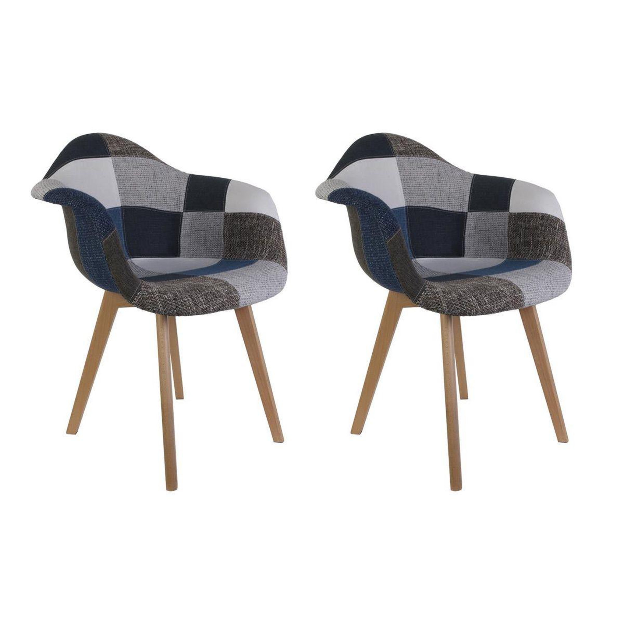 The Home Deco Factory Lot de 2 Fauteuils Déco  Patchwork  85cm Bleu Gris