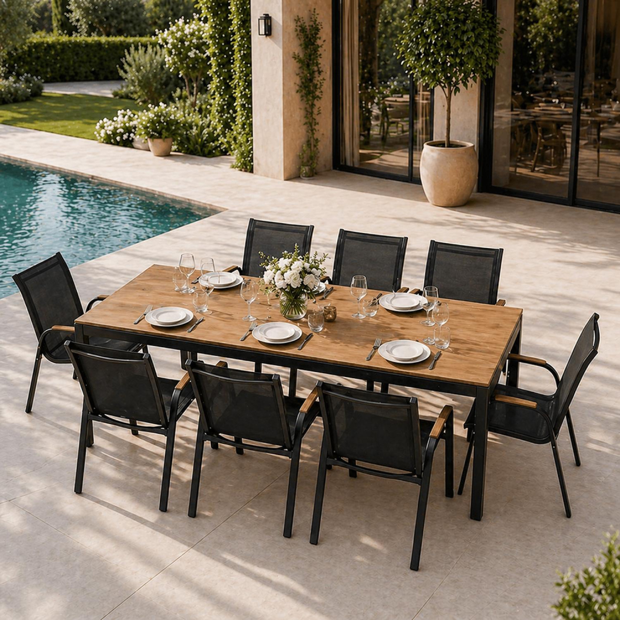 Voir la diapositive 6 : CONCEPT USINE Salon de jardin 8 places avec table 190cm effet bois esperance