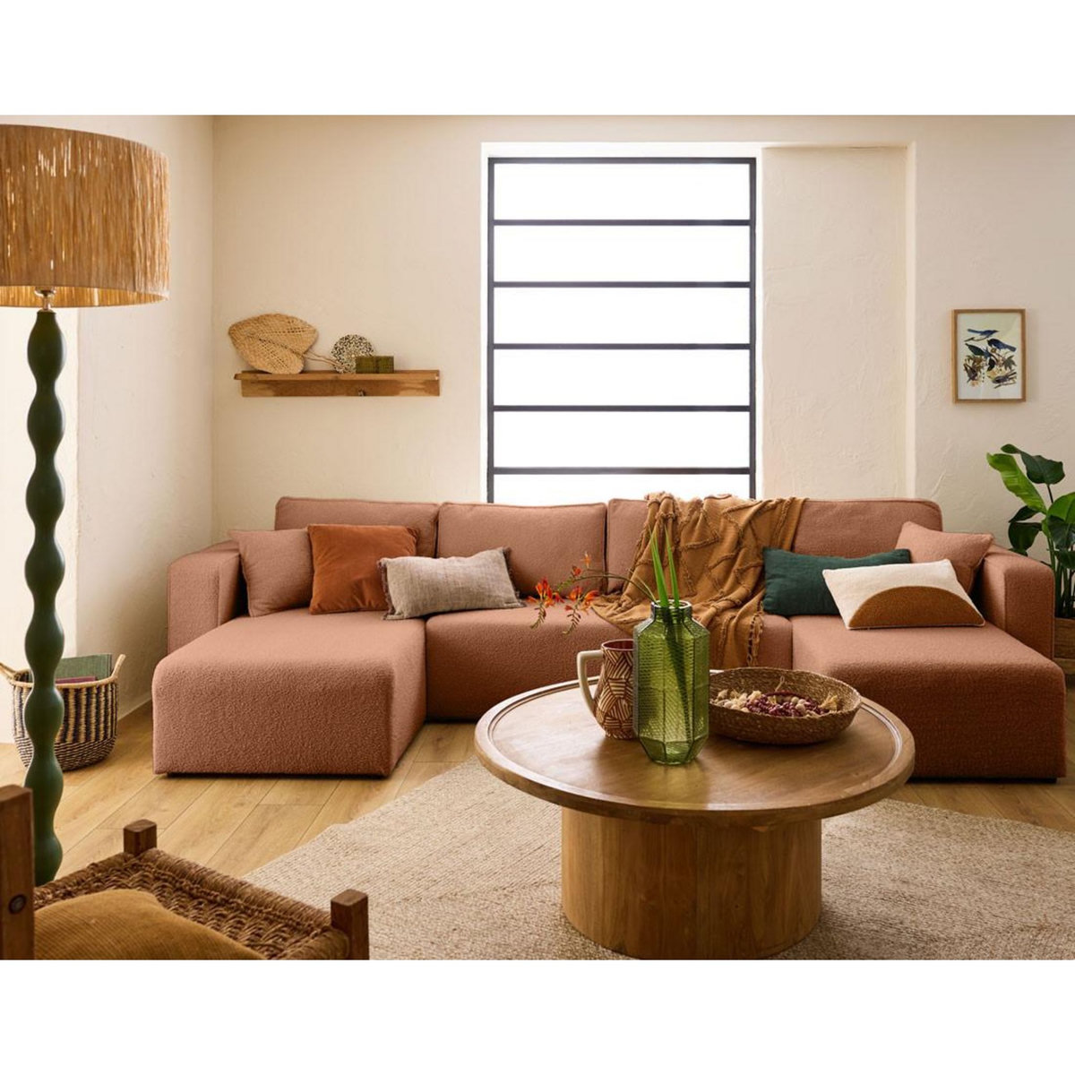 BEST MOBILIER Topaze - canapé panoramique en u - 7 places - convertible avec coffre - en tissu bouclette