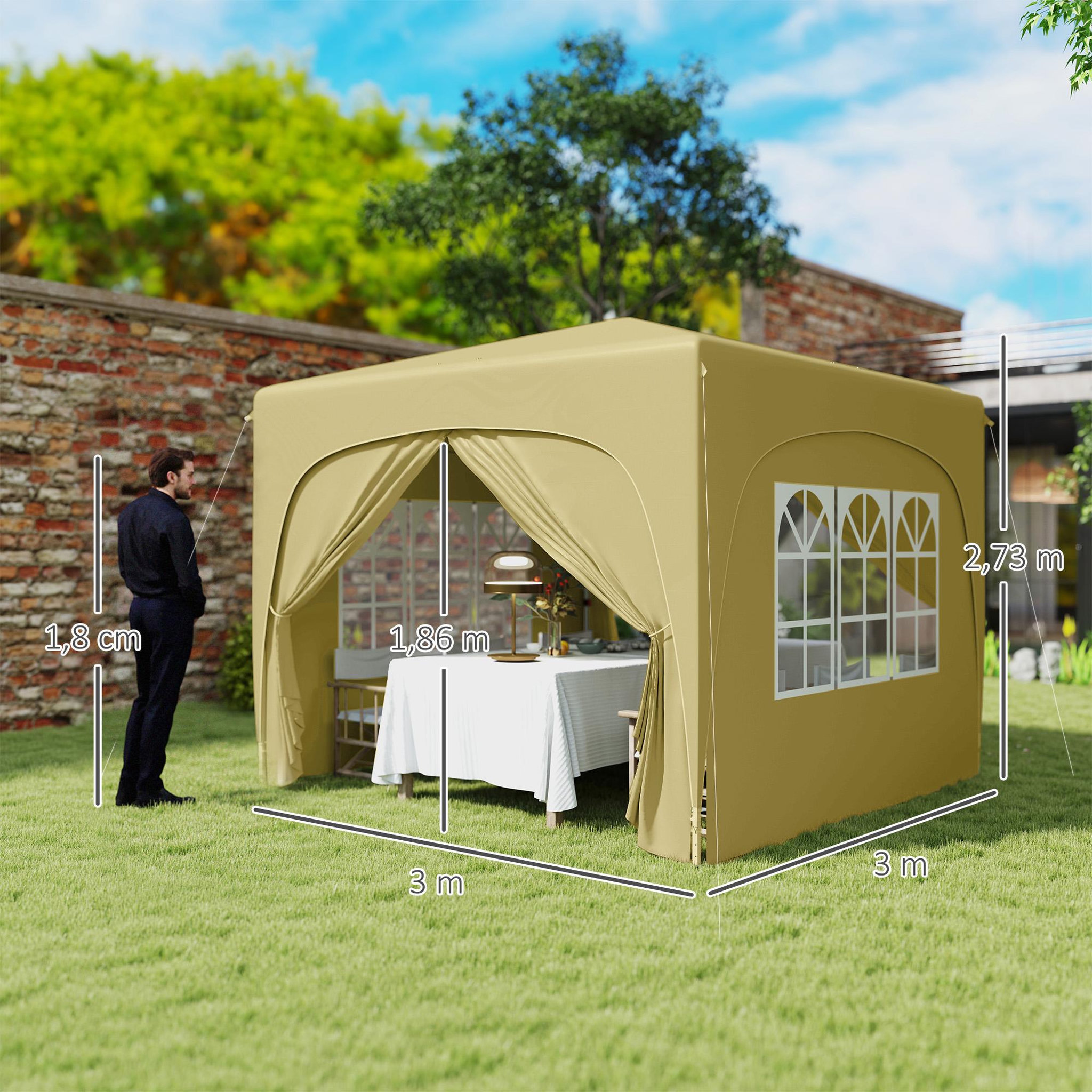 Voir la diapositive 3 : OUTSUNNY Tonnelle barnum pop up automatique 3x3m hauteur réglable sac transport inclus coloris sable