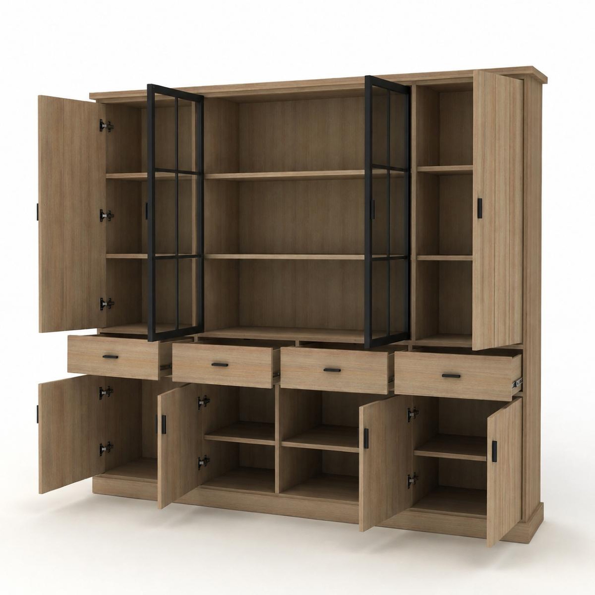 Voir la diapositive 3 : JLC KREATION Vaisselier en bois 4 portes dont 2 vitrées teodora
