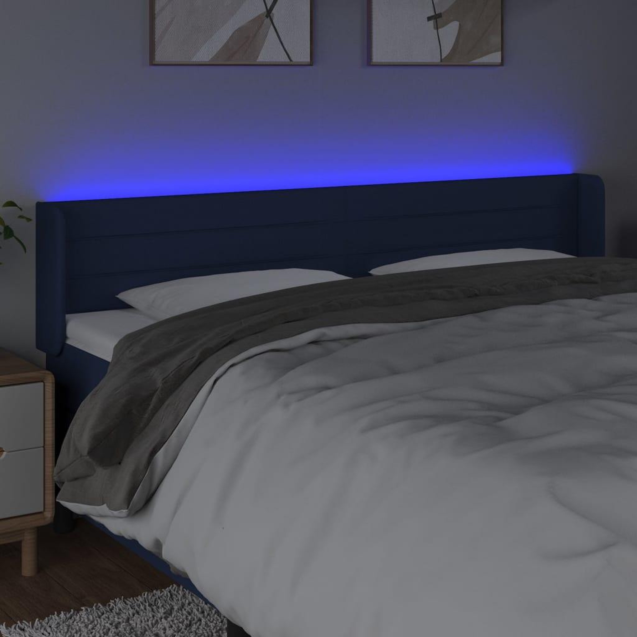 Voir la diapositive 4 : VIDAXL Tete de lit a LED Bleu 203x16x78/88 cm Tissu