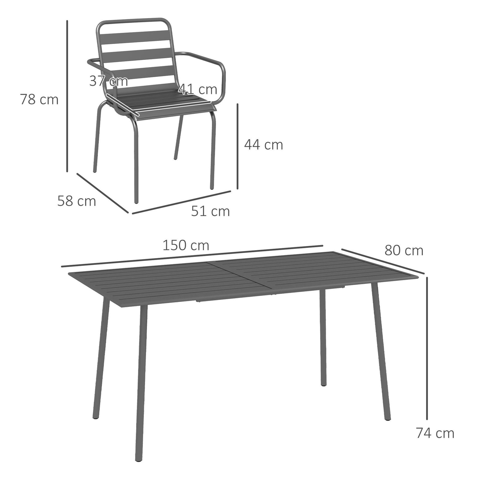 Voir la diapositive 3 : OUTSUNNY Salon de jardin 6 places 7 pièces - table à manger 6 chaises empilables - acier thermolaqué gris