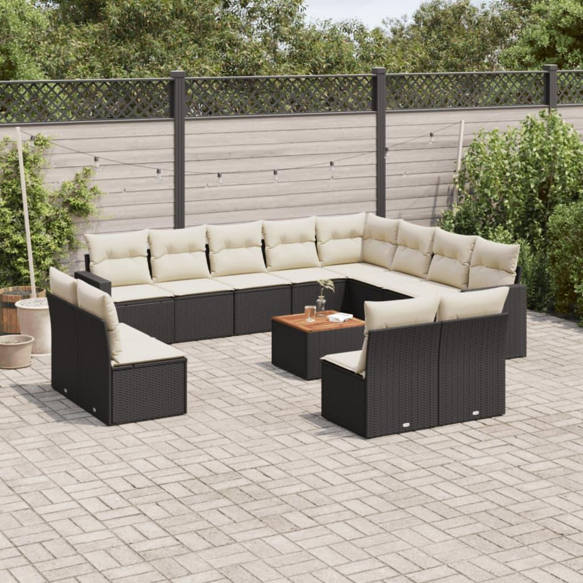 VIDAXL Salon de jardin avec coussins 13 pcs noir resine tressee