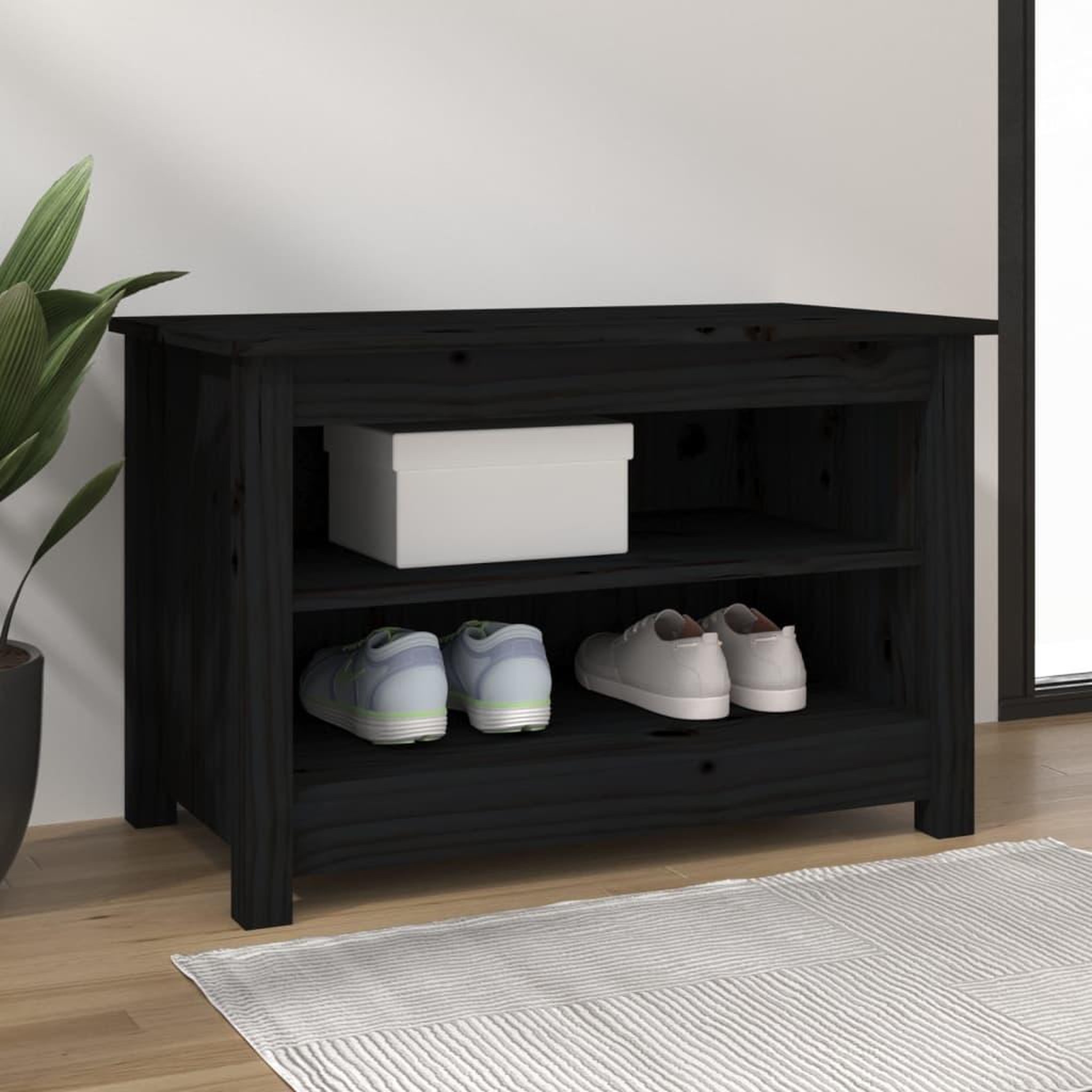 Voir la diapositive 1 : VIDAXL Banc a chaussures Noir 70x38x45,5 cm Bois de pin massif