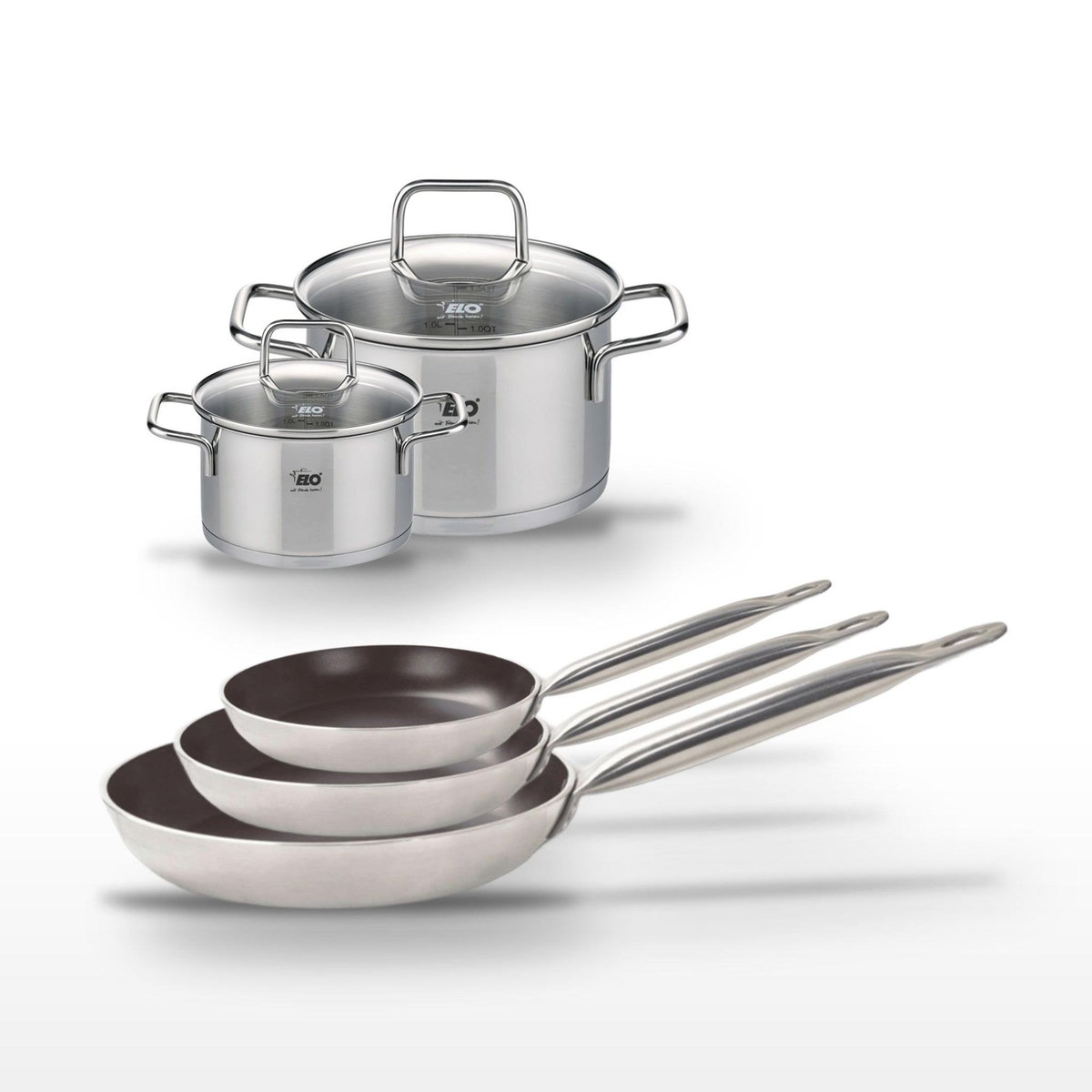 ELO Lot 3 Poêles 24/28/32 cm Elo Bistro Line et 2 Faitouts 14/20 cm