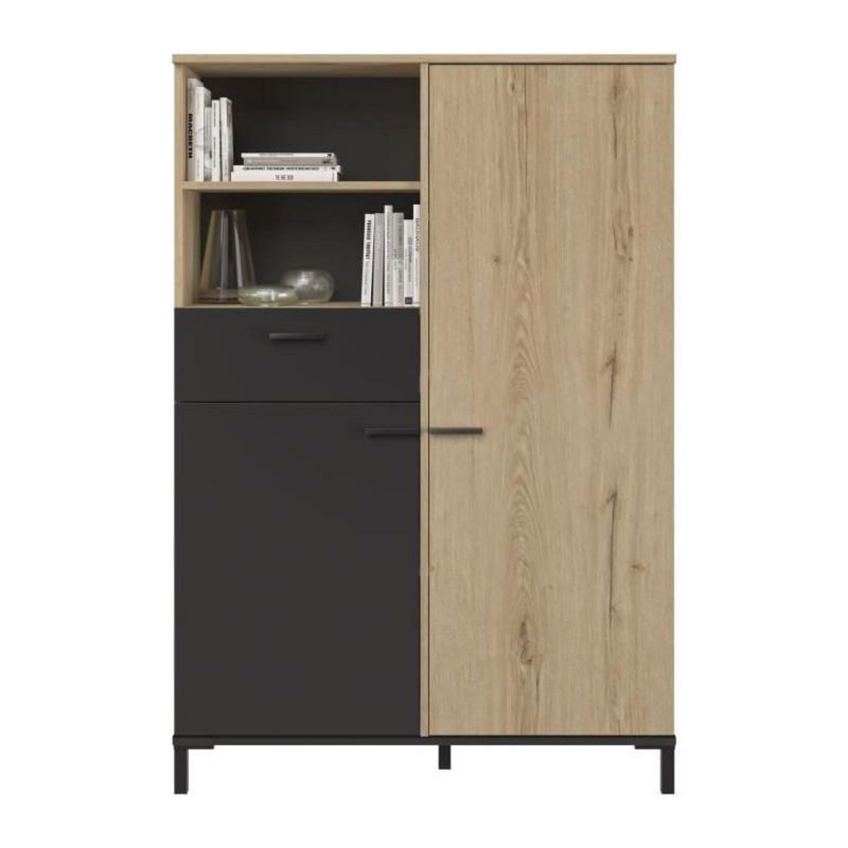 GAMI Rangement haut - TRUST - Chene / Noir - 2 portes - 1 tiroir - GAMI