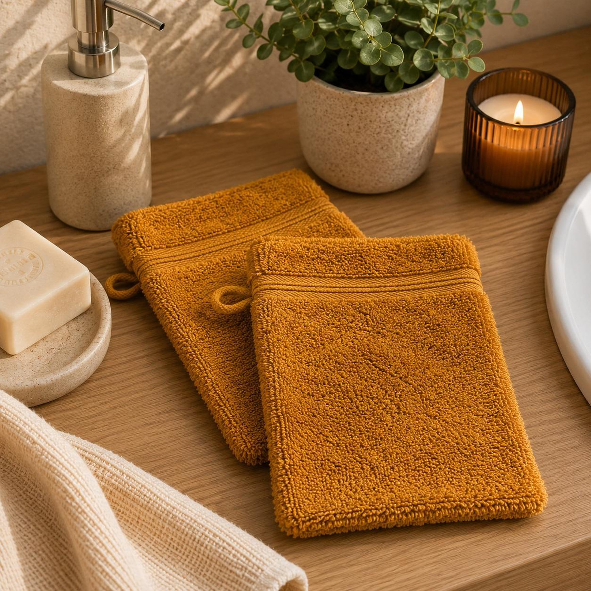 Voir la diapositive 2 : Eden Lot de 2 gants de toilette tendresse uni en coton