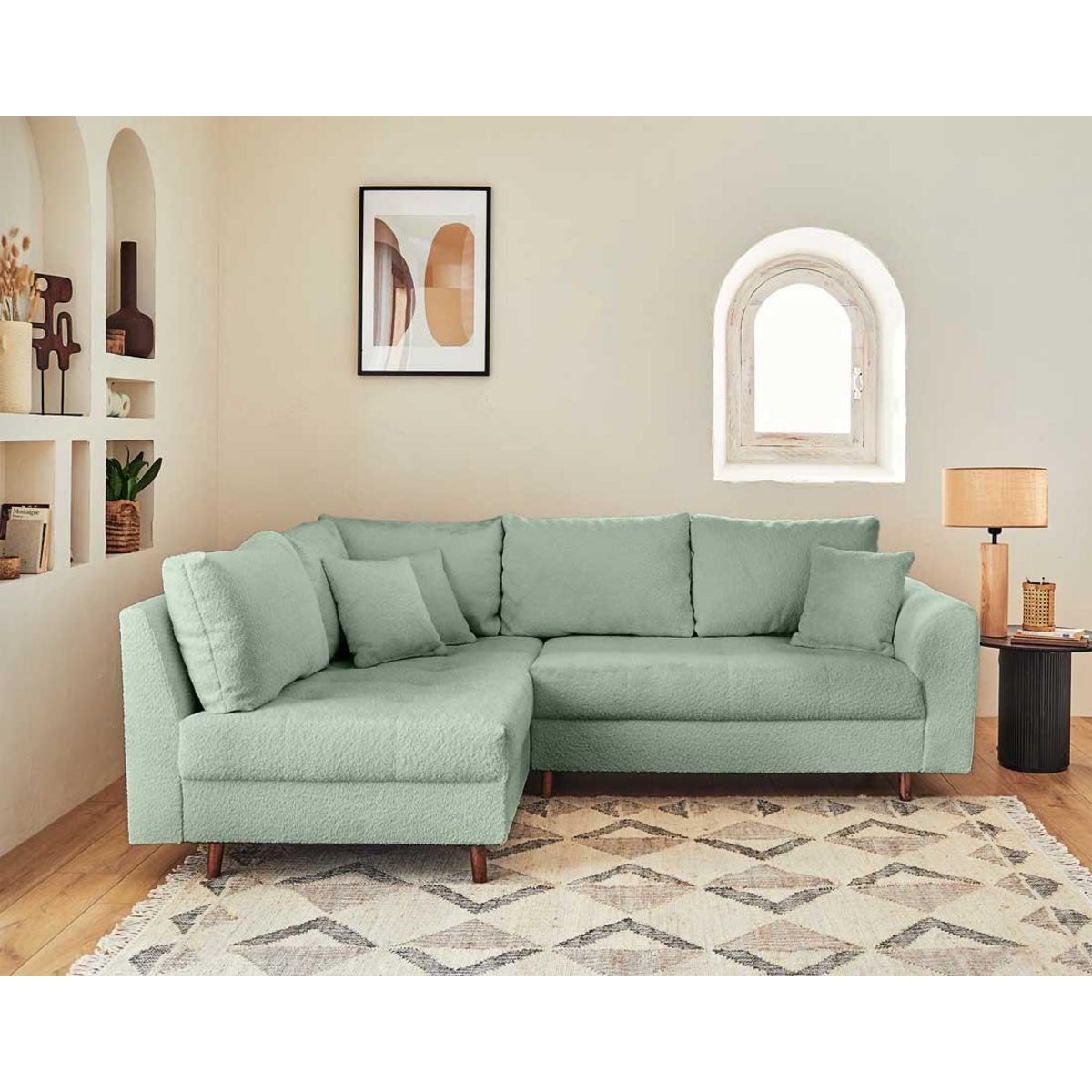 LISA DESIGN Rune - canapé d'angle gauche - 4 places - avec pouf d'appoint - en tissu bouclette