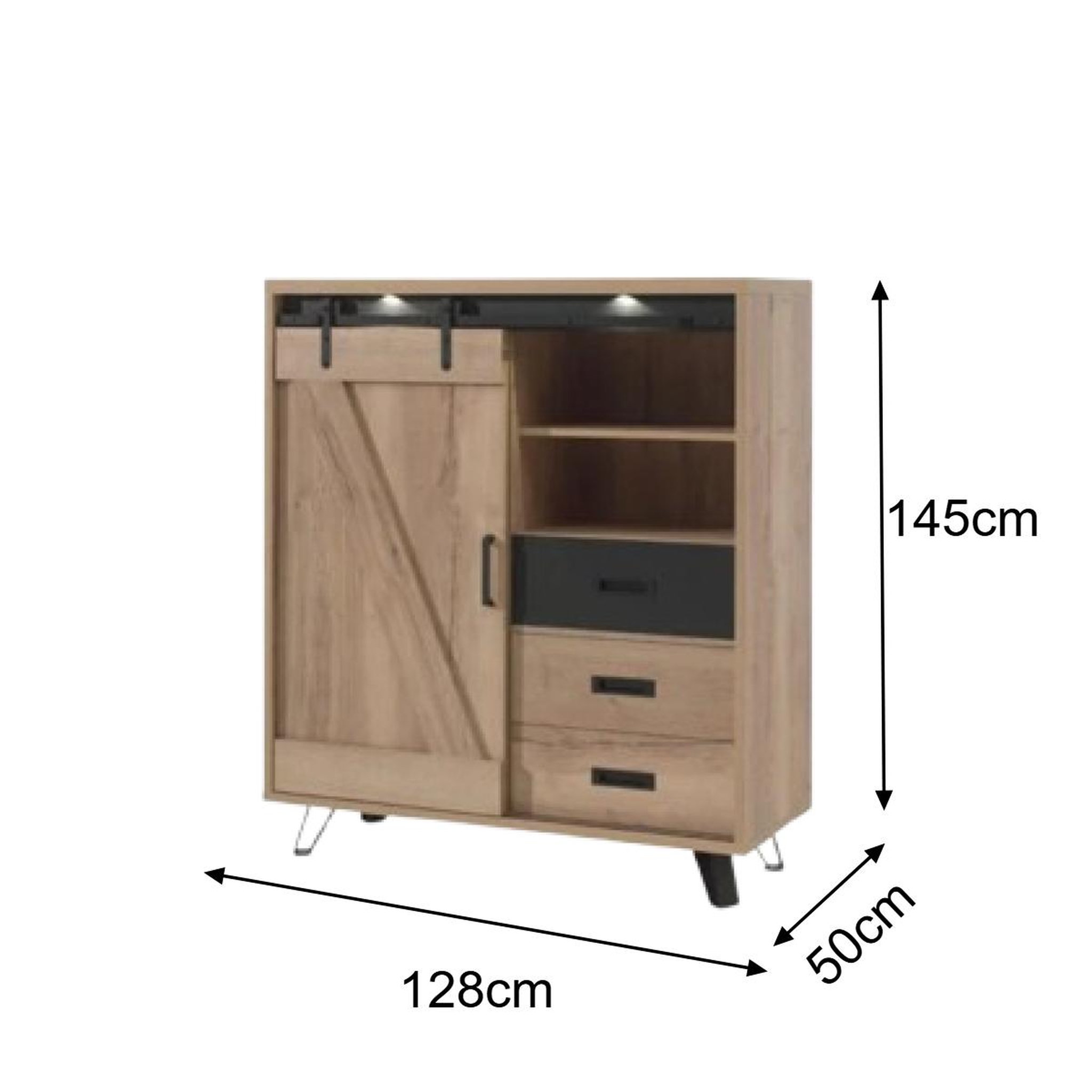 Voir la diapositive 5 : JLC KREATION Buffet haut décor chêne avec LED 2 portes COSTA