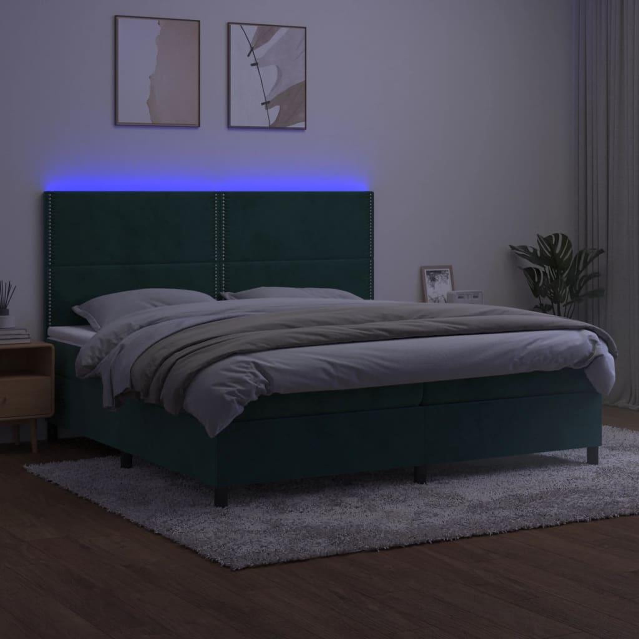 Voir la diapositive 4 : VIDAXL Sommier a lattes de lit matelas et LED Vert fonce 200x200 cm