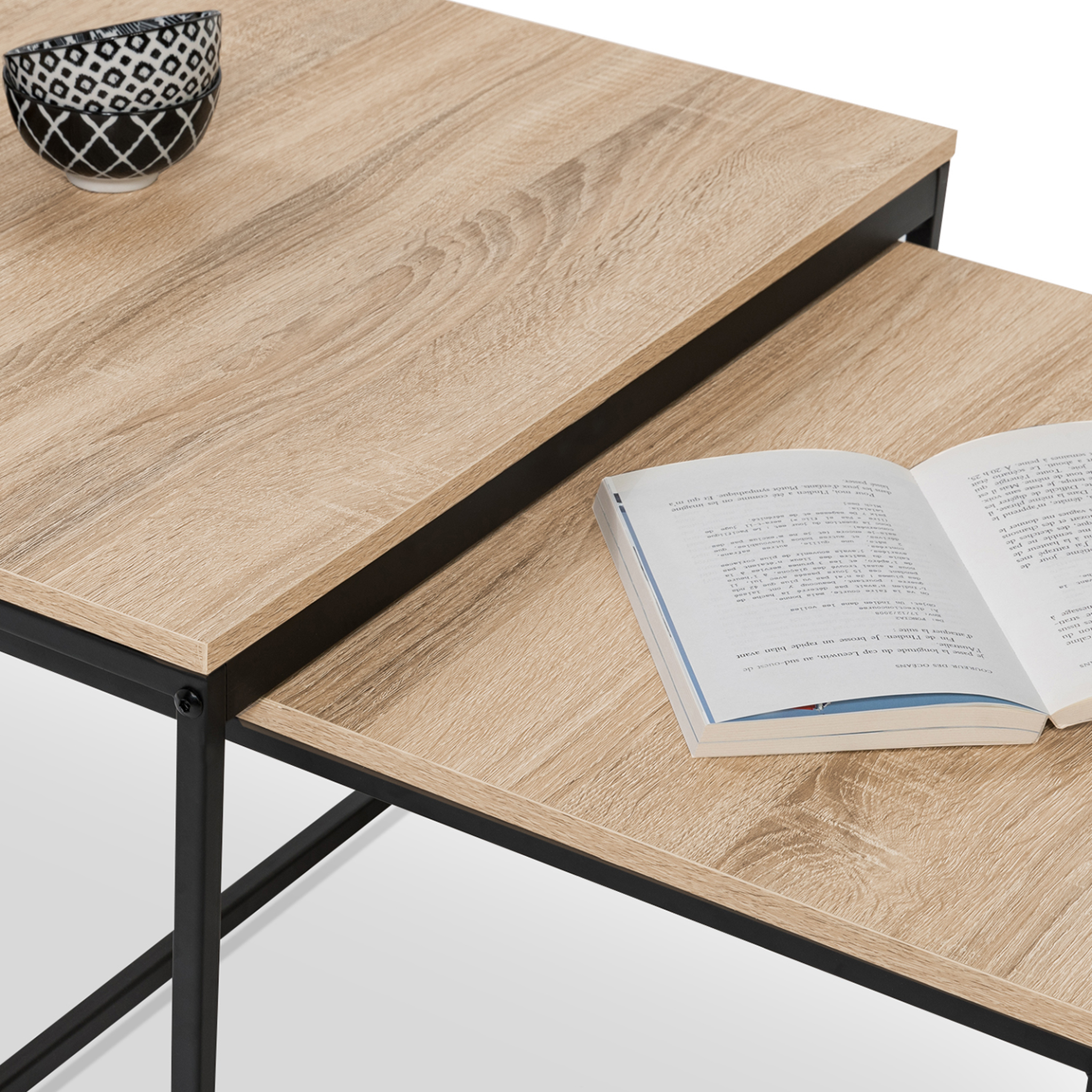 Voir la diapositive 4 : ID MARKET Lot de 2 tables basses gigognes detroit 60/70 design industriel