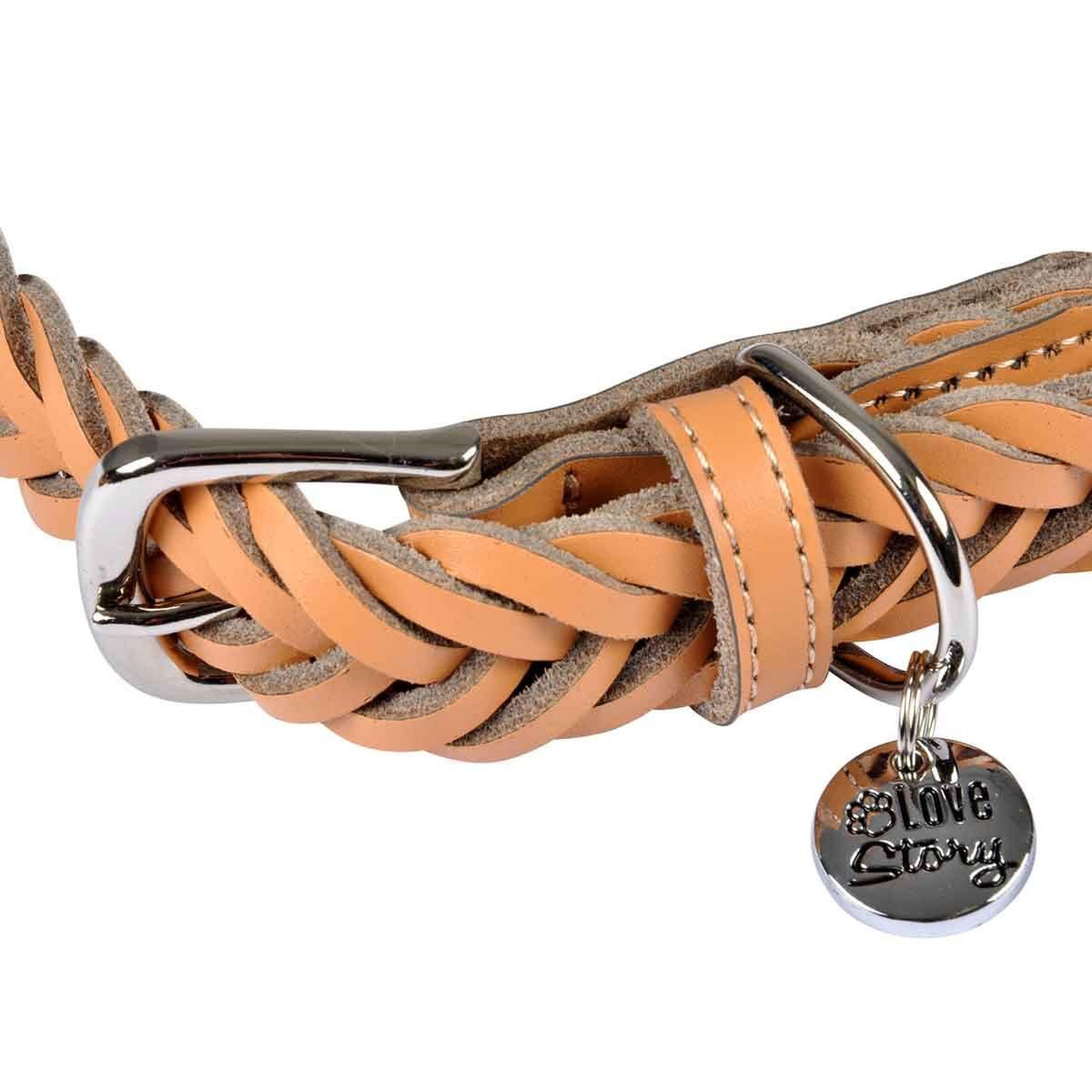 Voir la diapositive 2 : LOVE STORY Collier pour chien réglable  tressé  30-45cm naturel