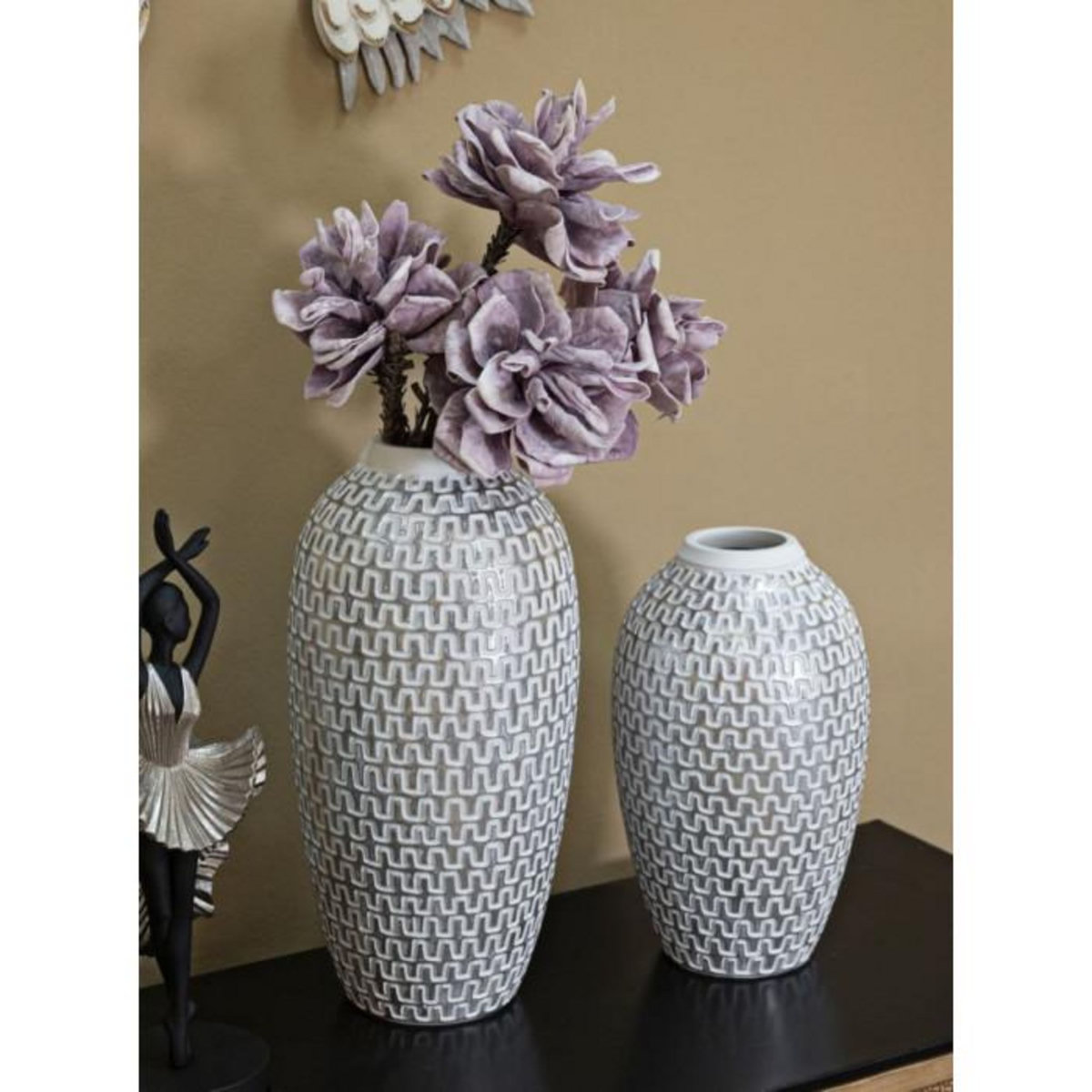 Paris Prix Vase Déco en Résine  Wave  34cm Blanc