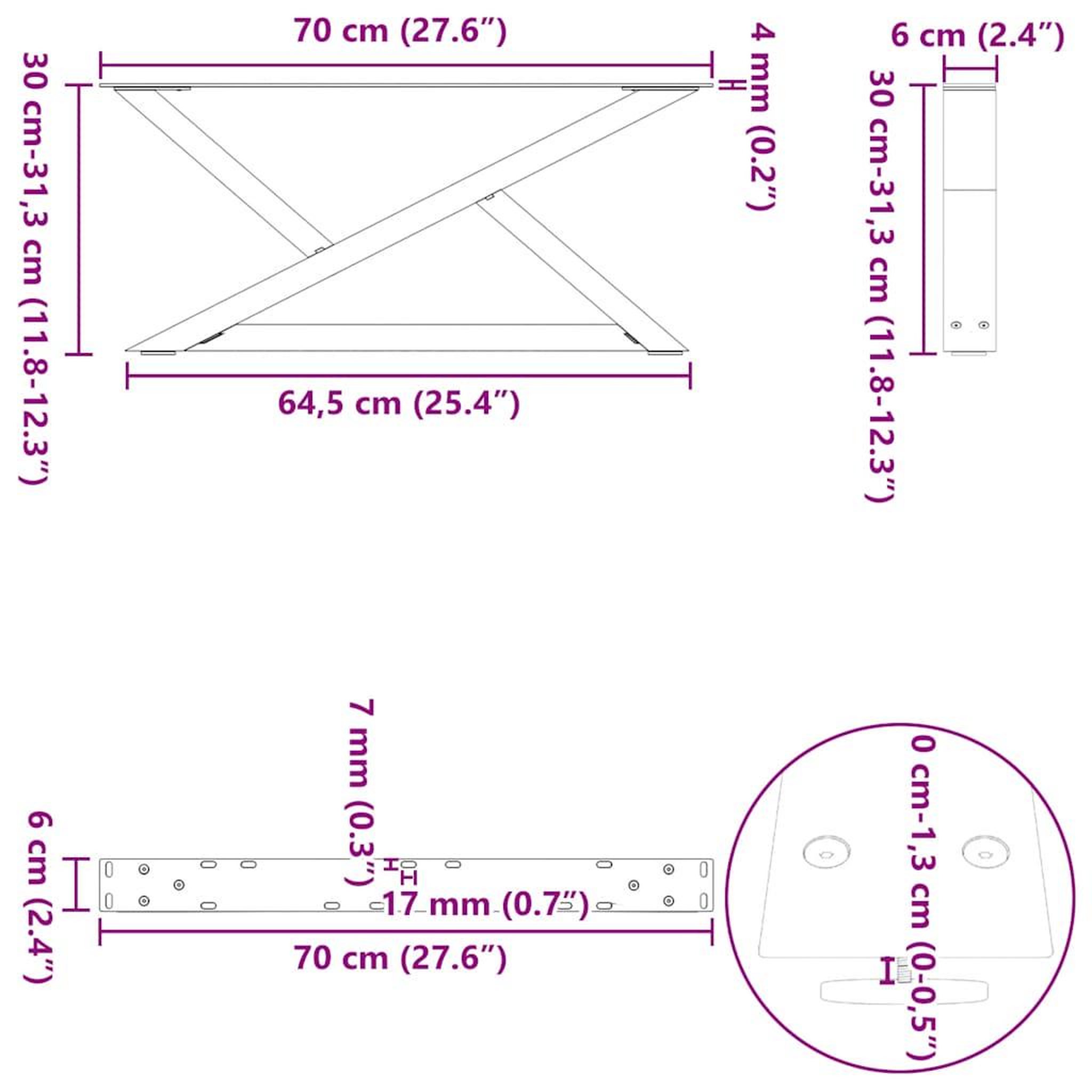 Voir la diapositive 6 : VIDAXL Pieds de table basse 2 pcs blanc 70x(30-31,3) cm acier