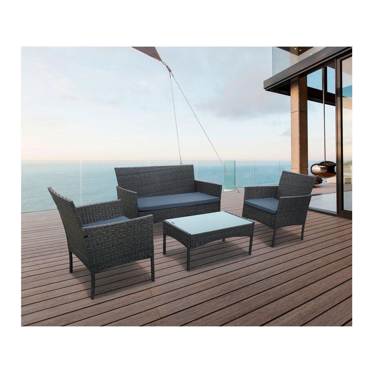 Habitat et Jardin Salon de jardin bas résine  Toronto  4 places - Gris foncé