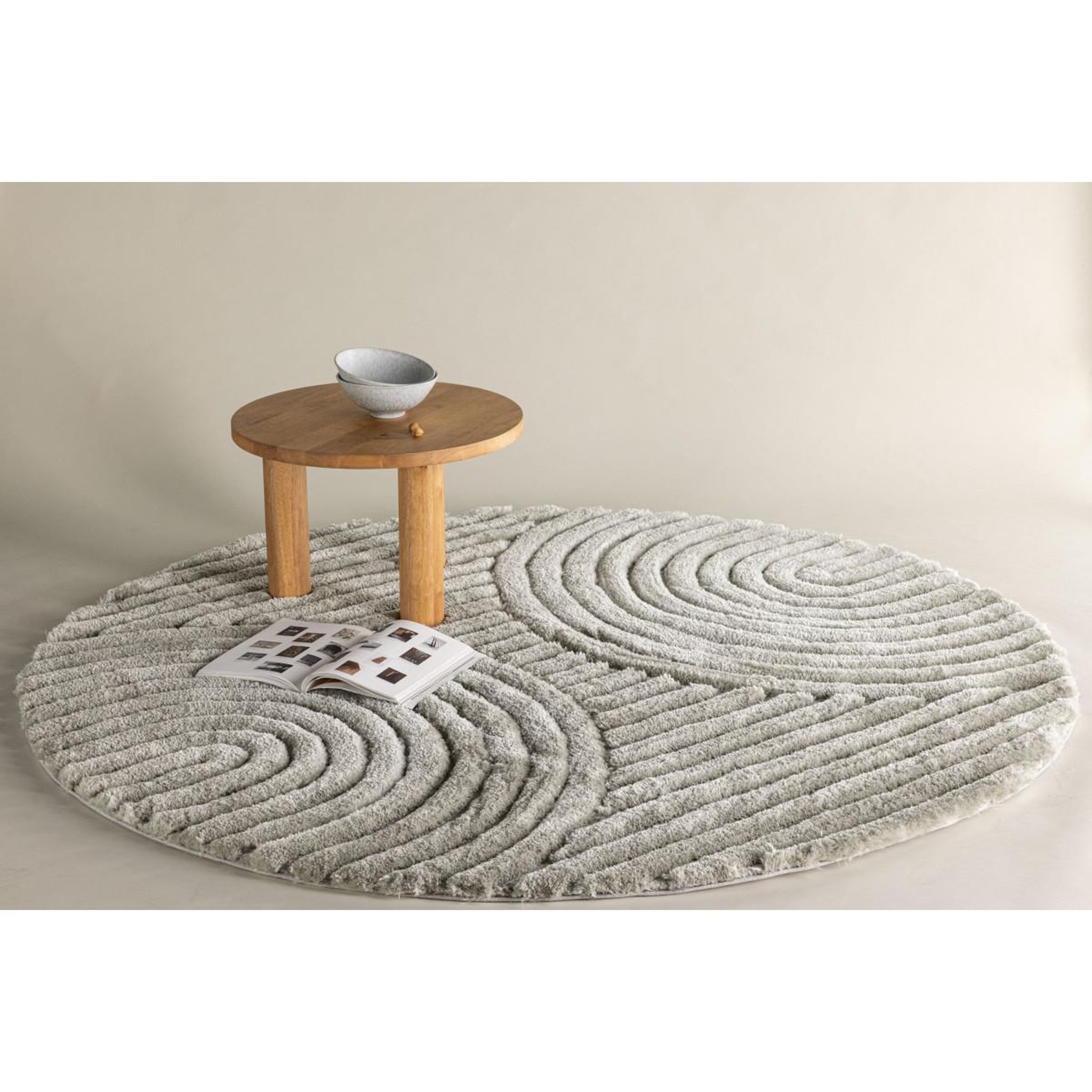 Voir la diapositive 6 : Paris Prix Tapis Déco Texturé Rond  Niklas  200cm Grège