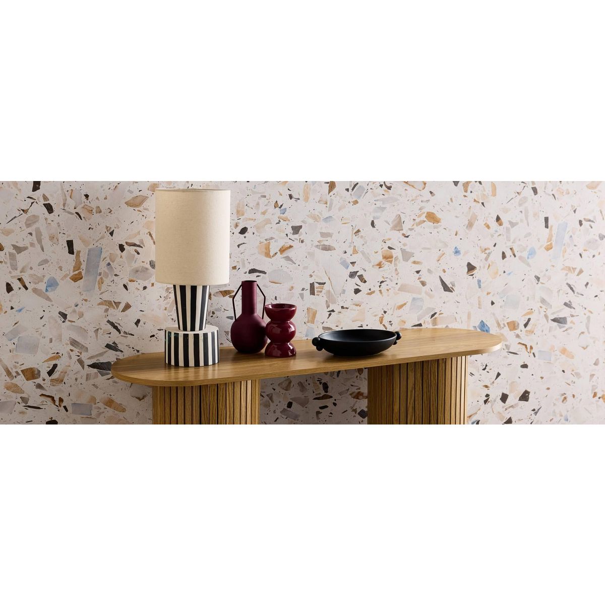 SWEEEK Console ovale scandinave effet bois rainuré. pieds ronds. couleur naturelle. L 120 x P 35 x H 75cm