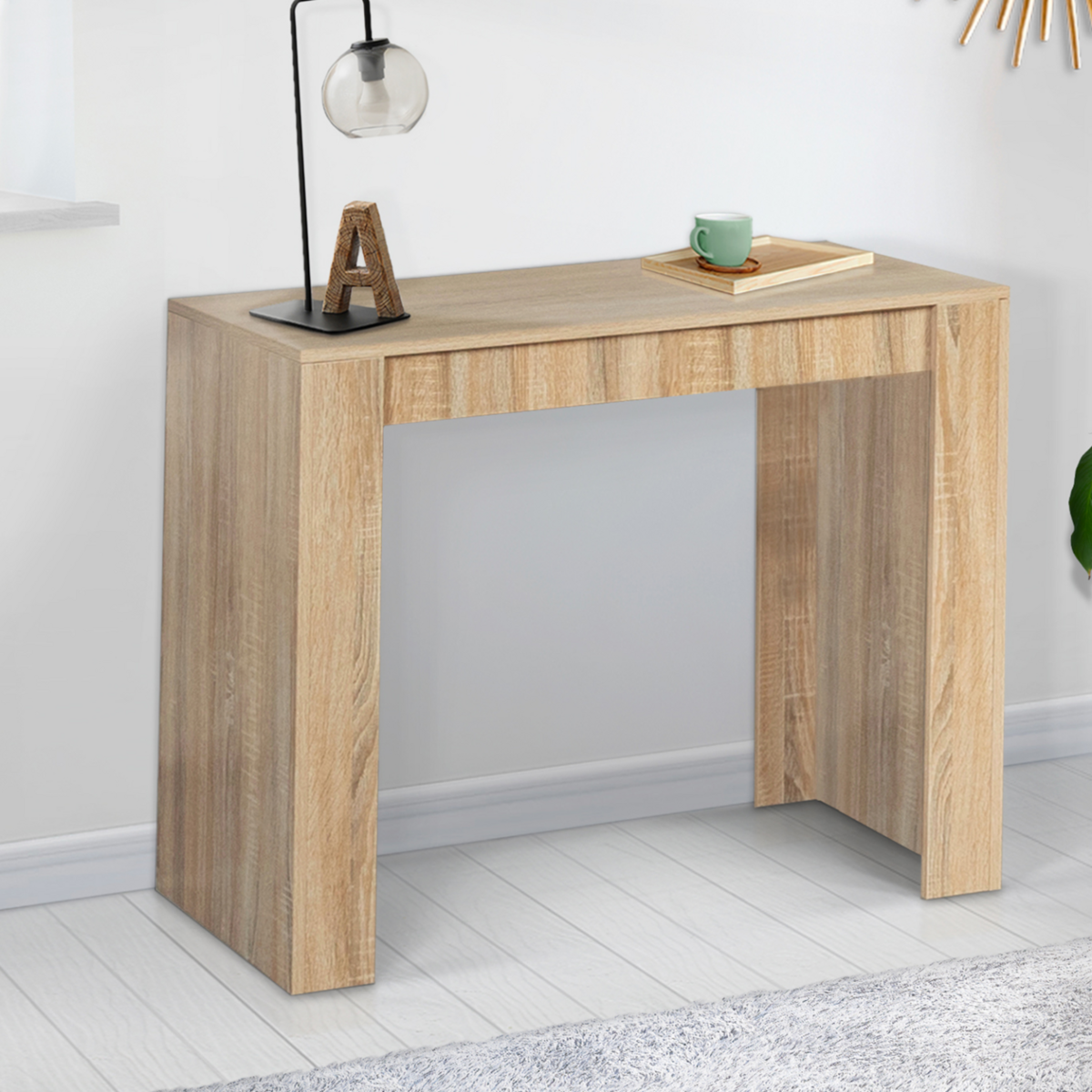 ID MARKET Table console extensible ORLANDO 6 personnes 140 cm bois façon hêtre