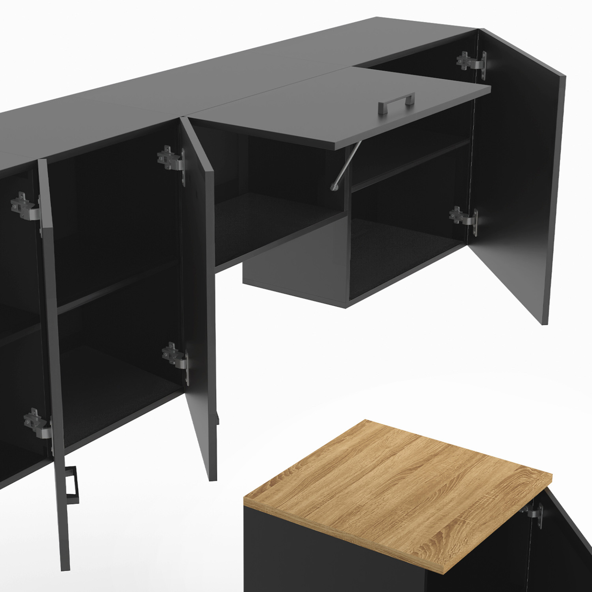 Voir la diapositive 6 : ID MARKET Cuisine complète 240 cm subtil avec plan de travail 7 éléments noir et plateaux bois
