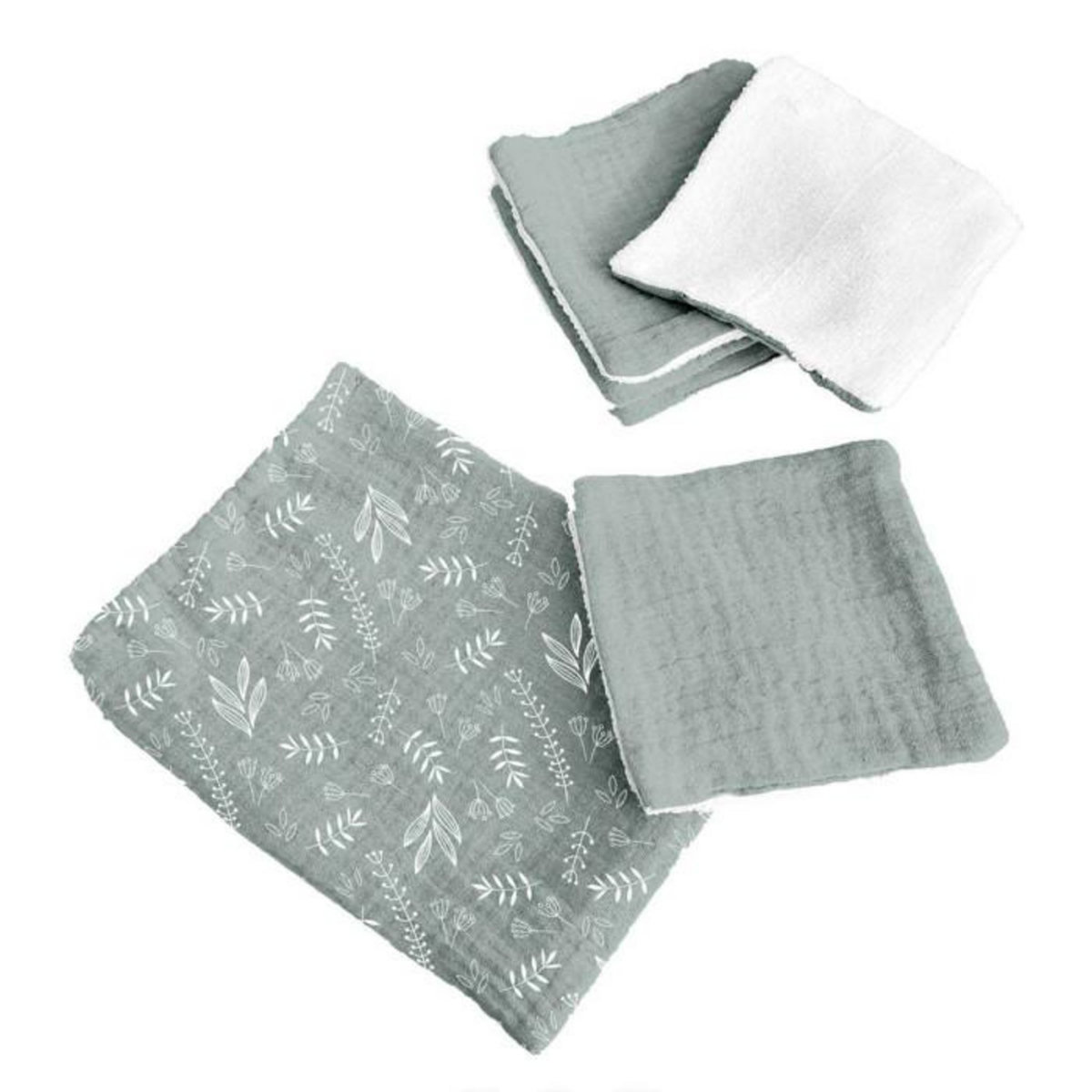 Paris Prix Lot de 5 Débarbouillettes Bébé  Pochon  11cm Vert Céladon