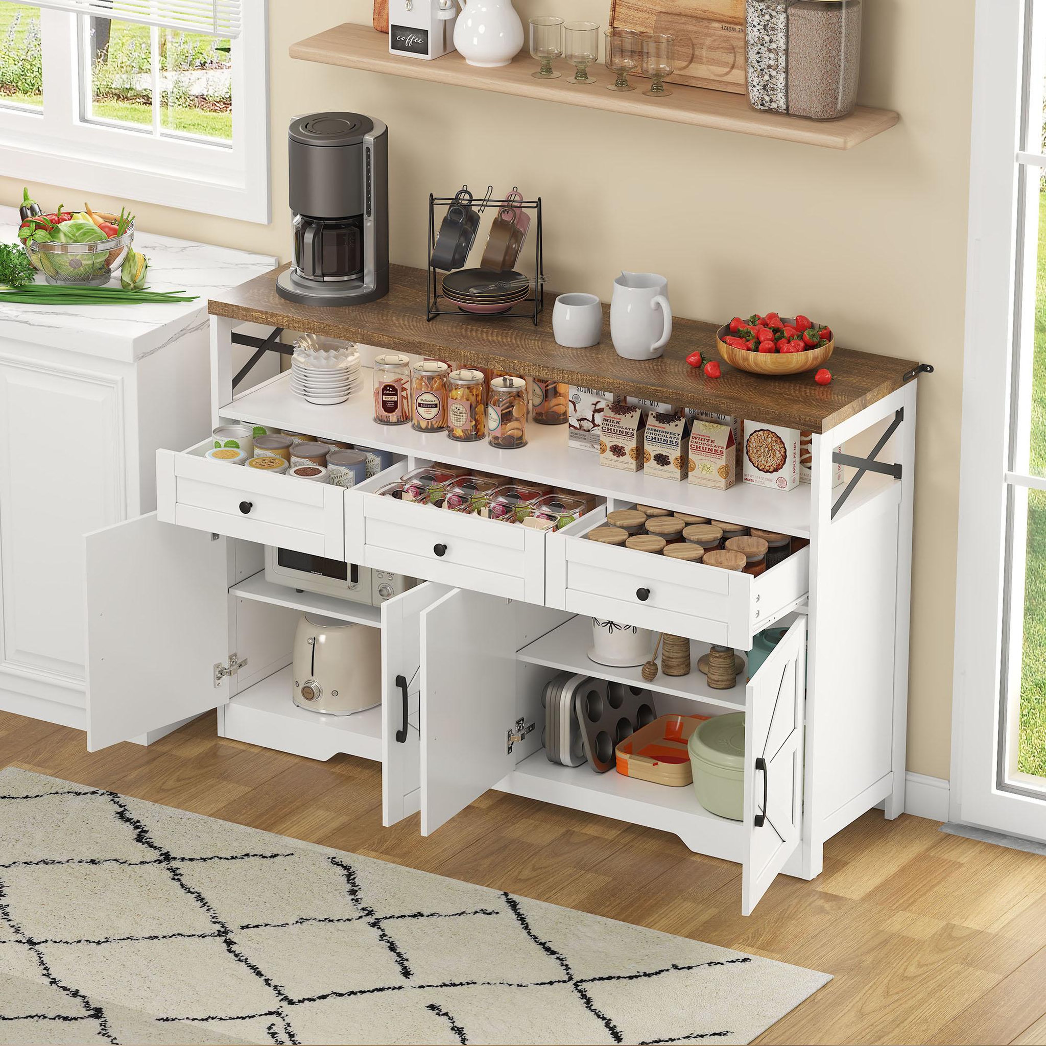 Voir la diapositive 4 : MERAX Buffet de cuisine 4 portes 3 tiroirs - 140 cm blanc mdf