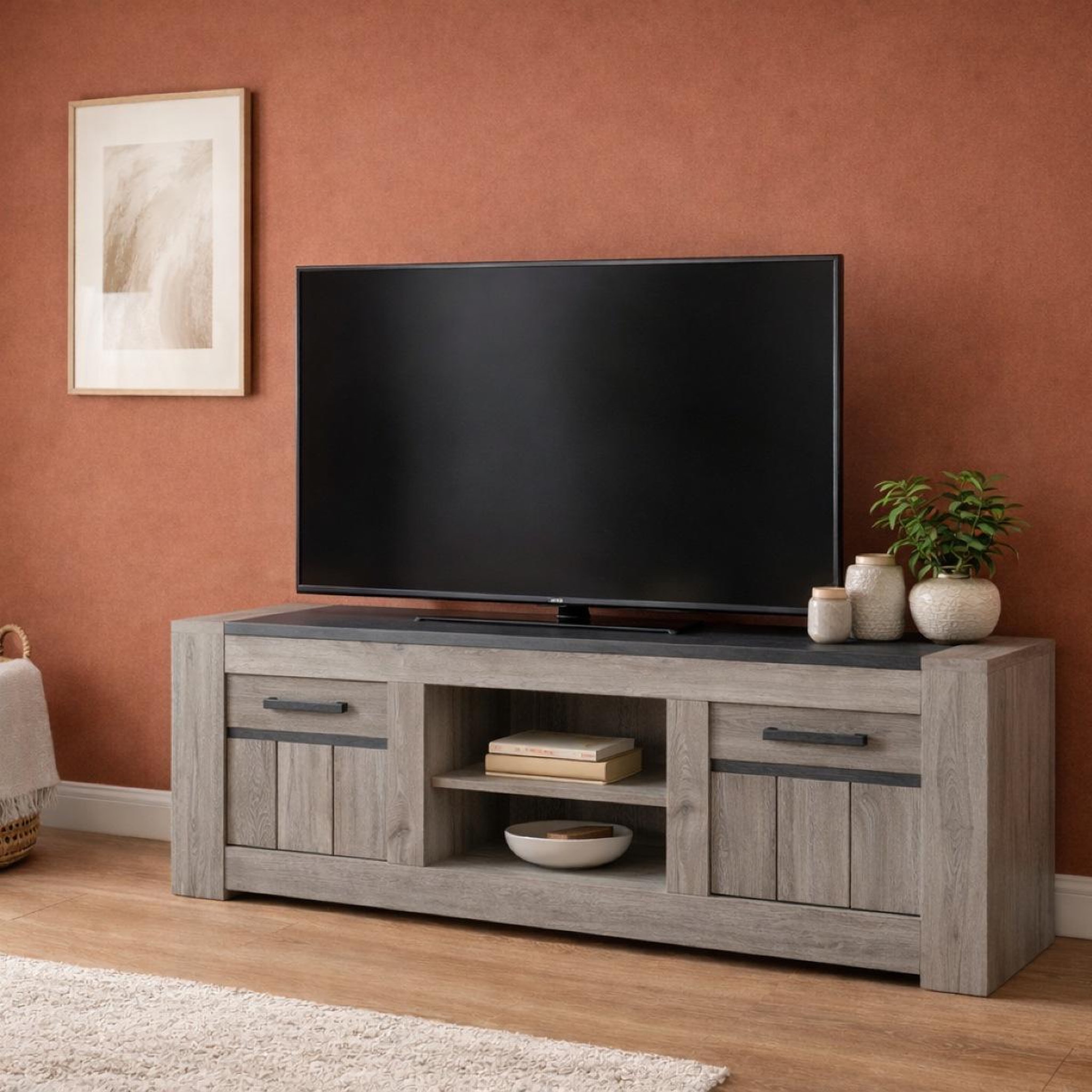 Voir la diapositive 2 : JLC KREATION Meuble tv moderne chêne gris maya