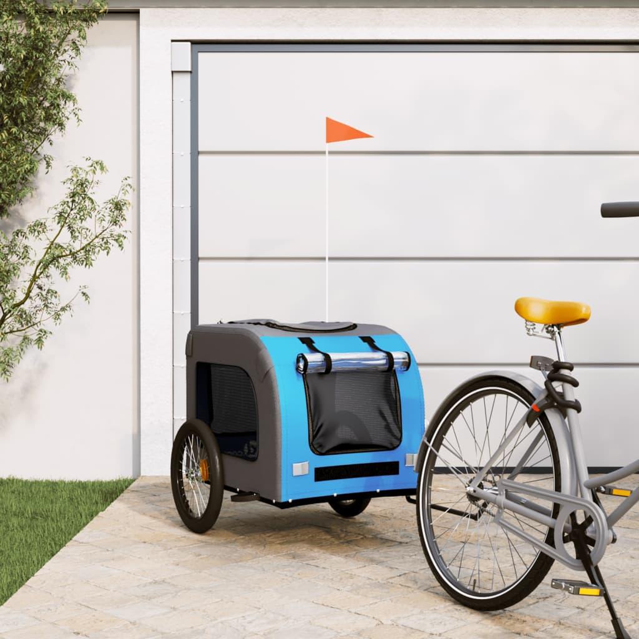 VIDAXL Remorque de velo pour animaux de compagnie bleu et gris