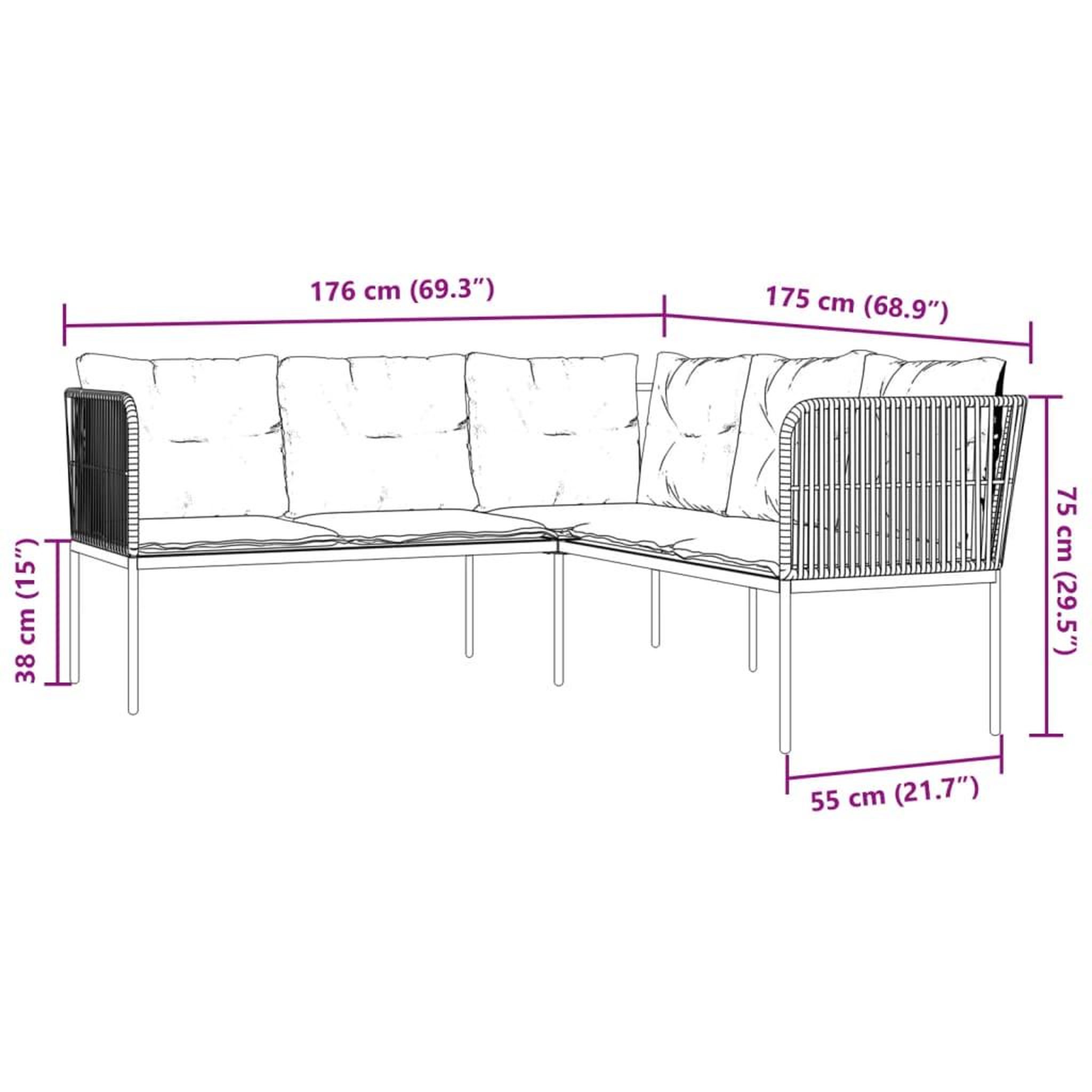 Voir la diapositive 6 : VIDAXL Canape de jardin avec coussins forme de L noir acier textilene