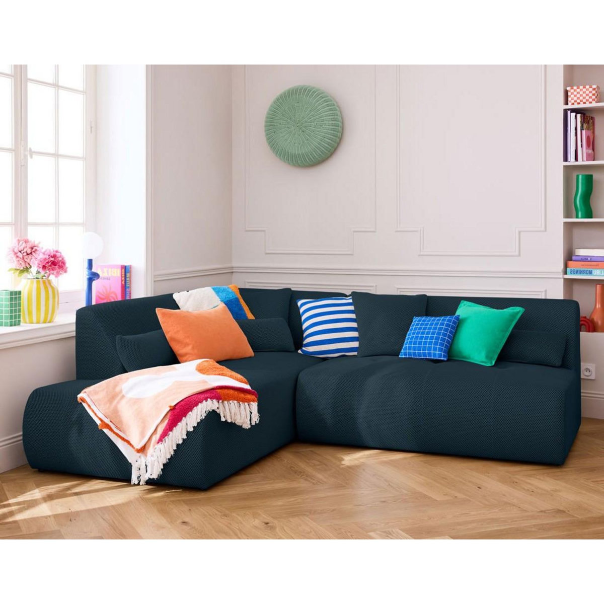 LISA DESIGN Onyx - canapé modulable d'angle gauche - 5 places - en tissu mailles 3d