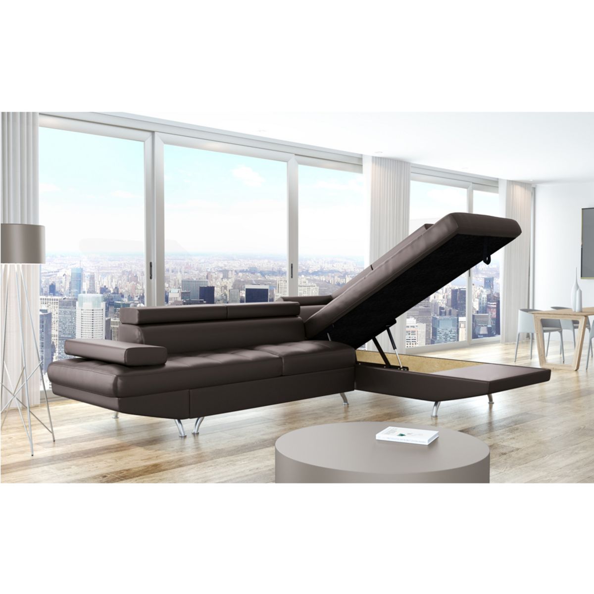 Canapé d'angle droit convertible simili CHICAGO