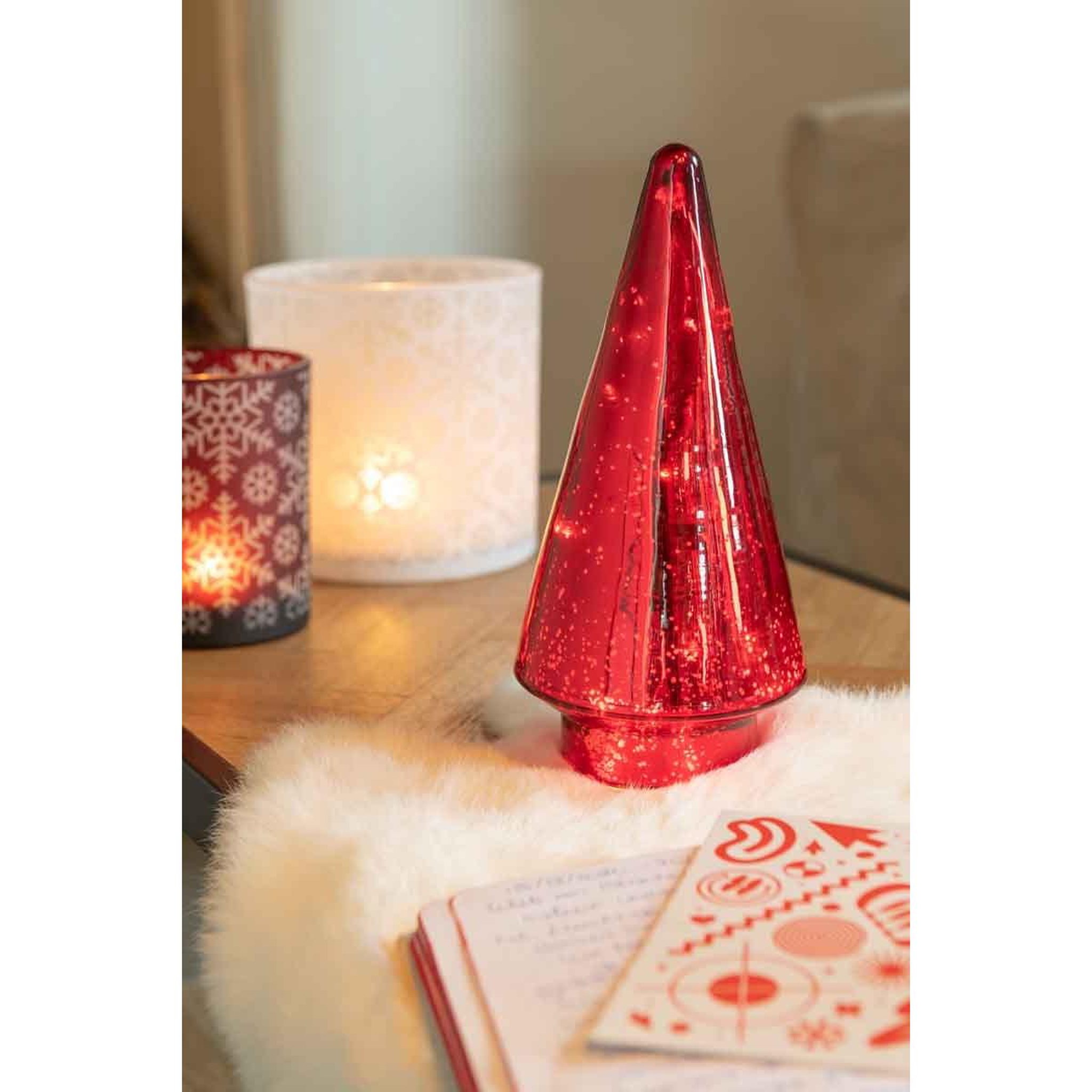 Voir la diapositive 4 : J-LINE Sapin de Noël en Verre  Led  24cm Rouge