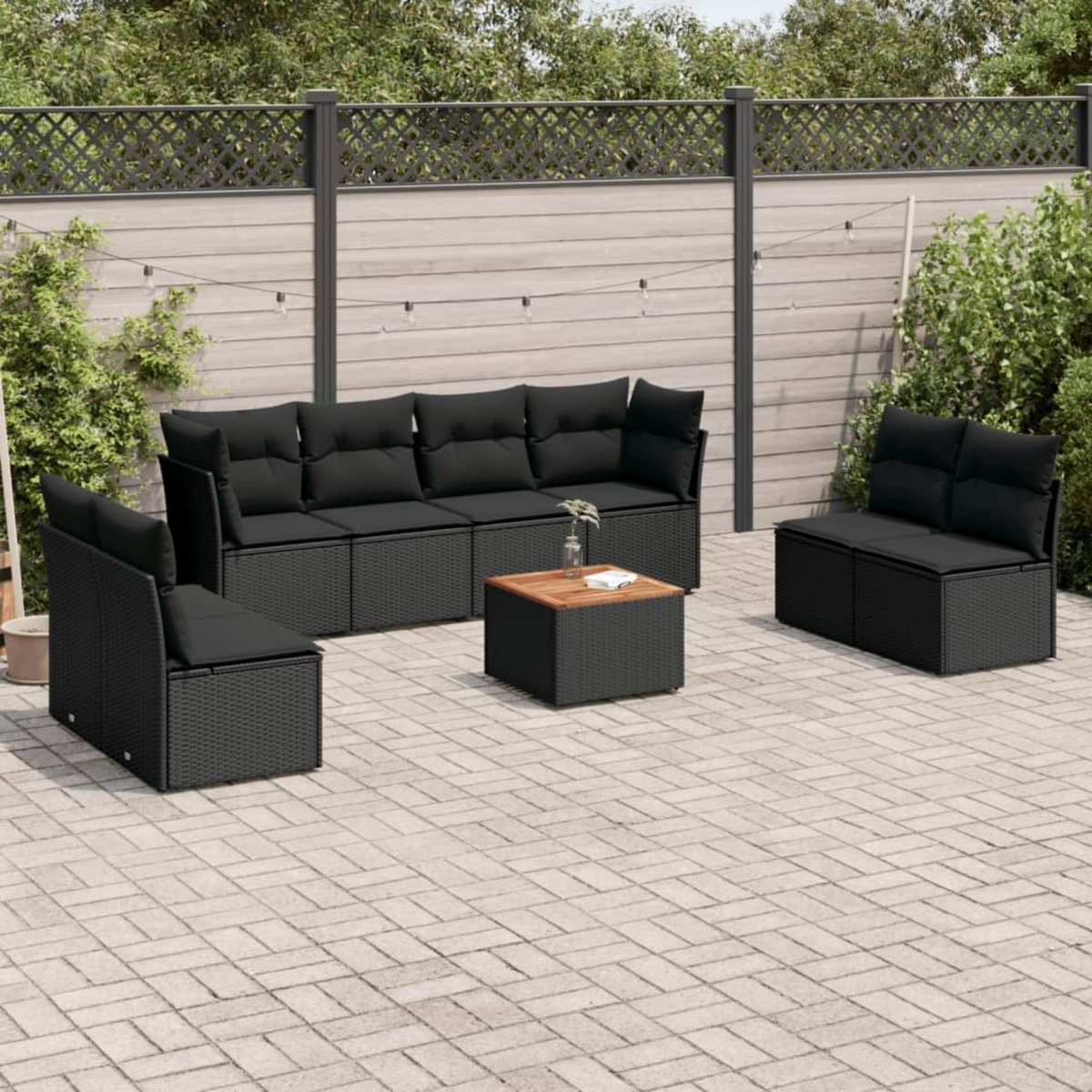 VIDAXL Salon de jardin 9 pcs avec coussins noir resine tressee
