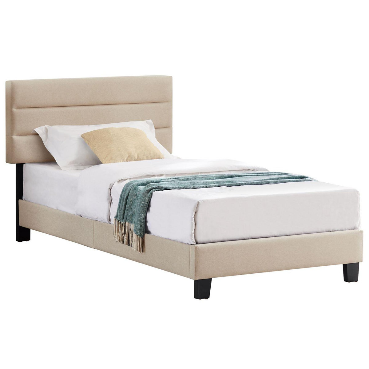 IDIMEX Lit 1 place FLORIDA, 90 x 190 cm, capitonné avec sommier, revêtement en tissu