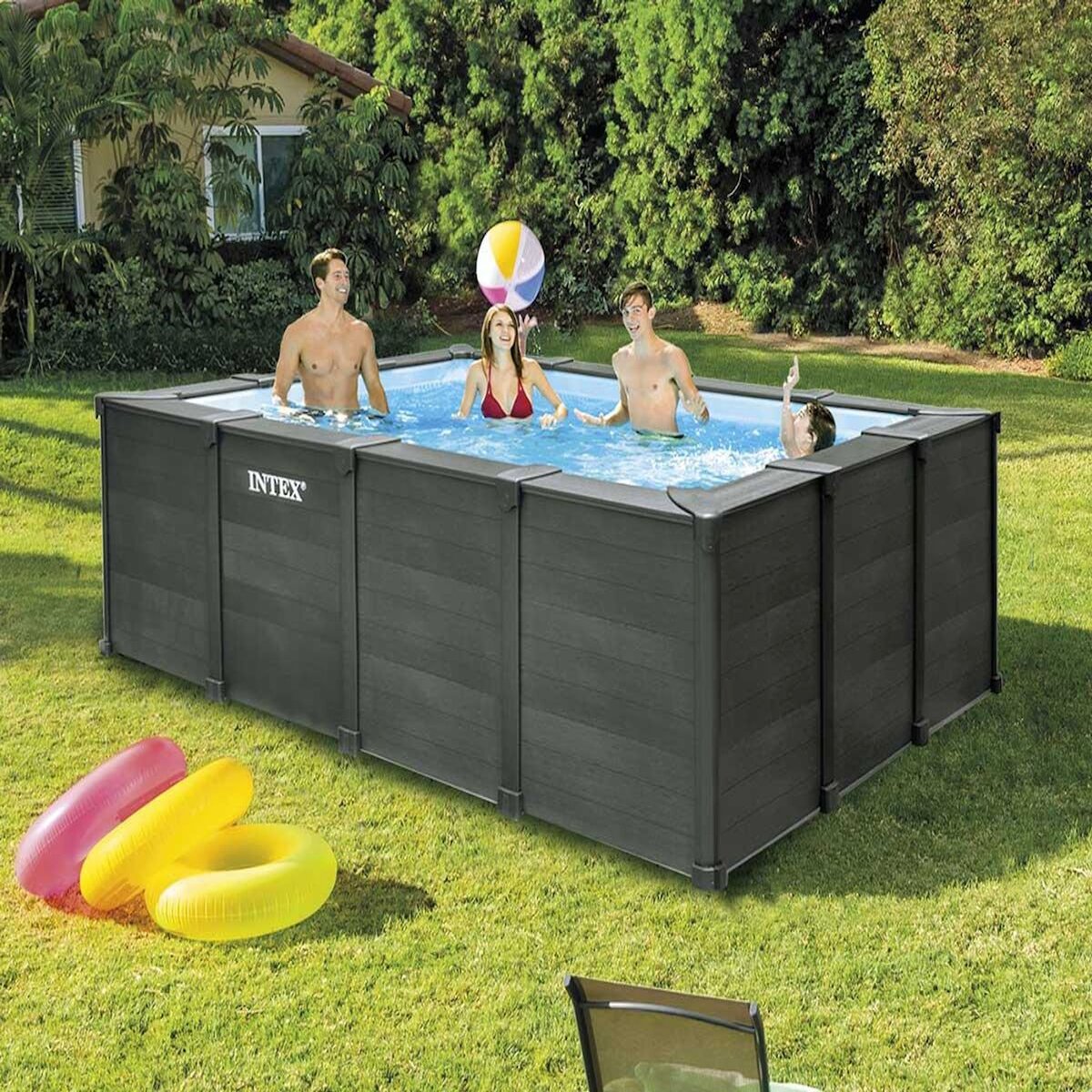 INTEX Piscine tubulaire Graphite rectangulaire 4,00 x 3,00 x 1,24 m - Intex