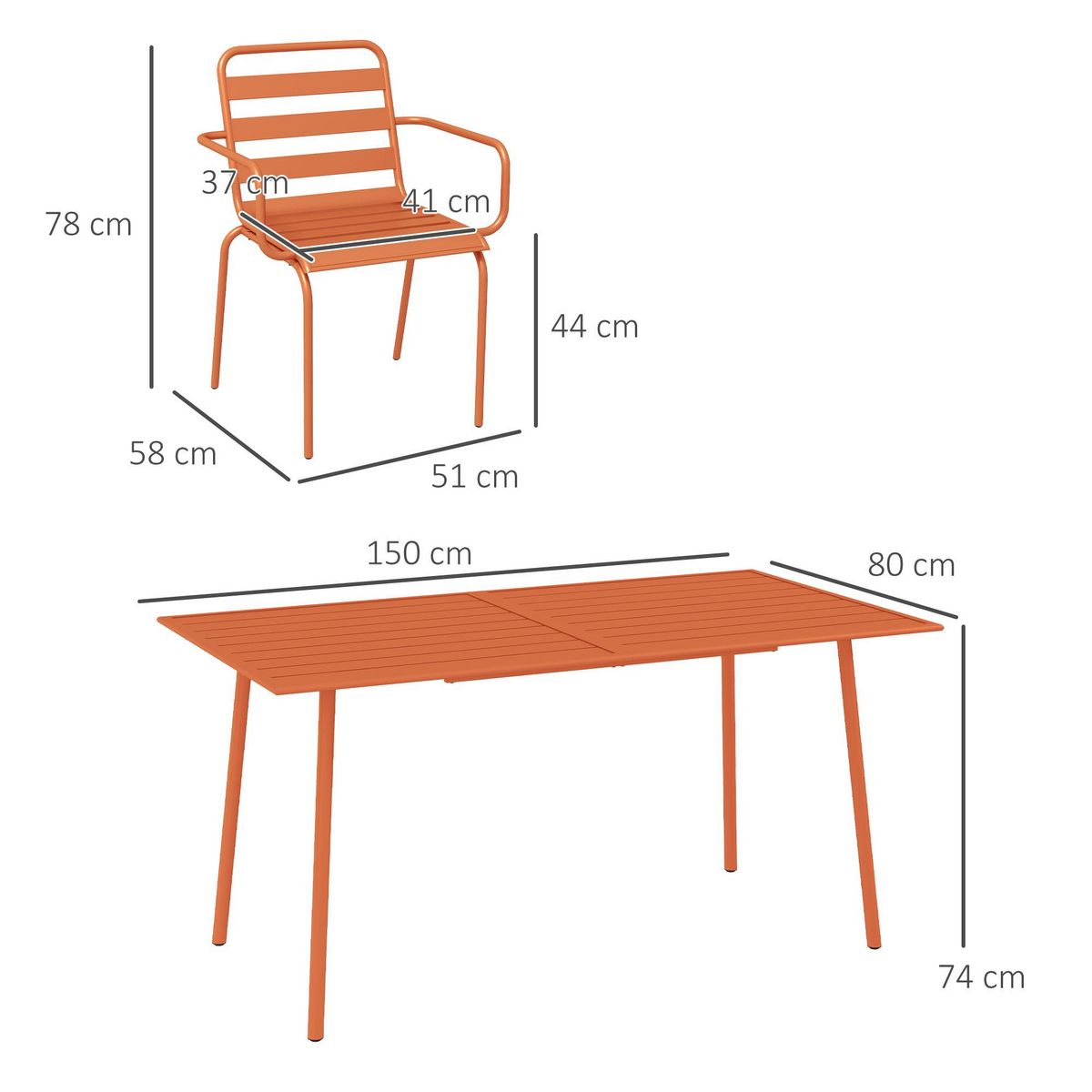OUTSUNNY Salon de jardin 6 places 7 pièces - table à manger 6 chaises empilables - acier thermolaqué terre battue