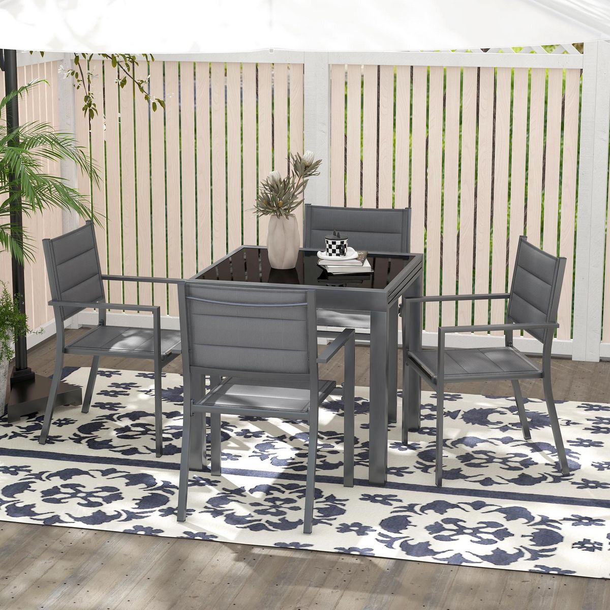 OUTSUNNY Ensemble de jardin 4 personnes chaises empilables table extensible 80/160L cm alu. teslin antracite