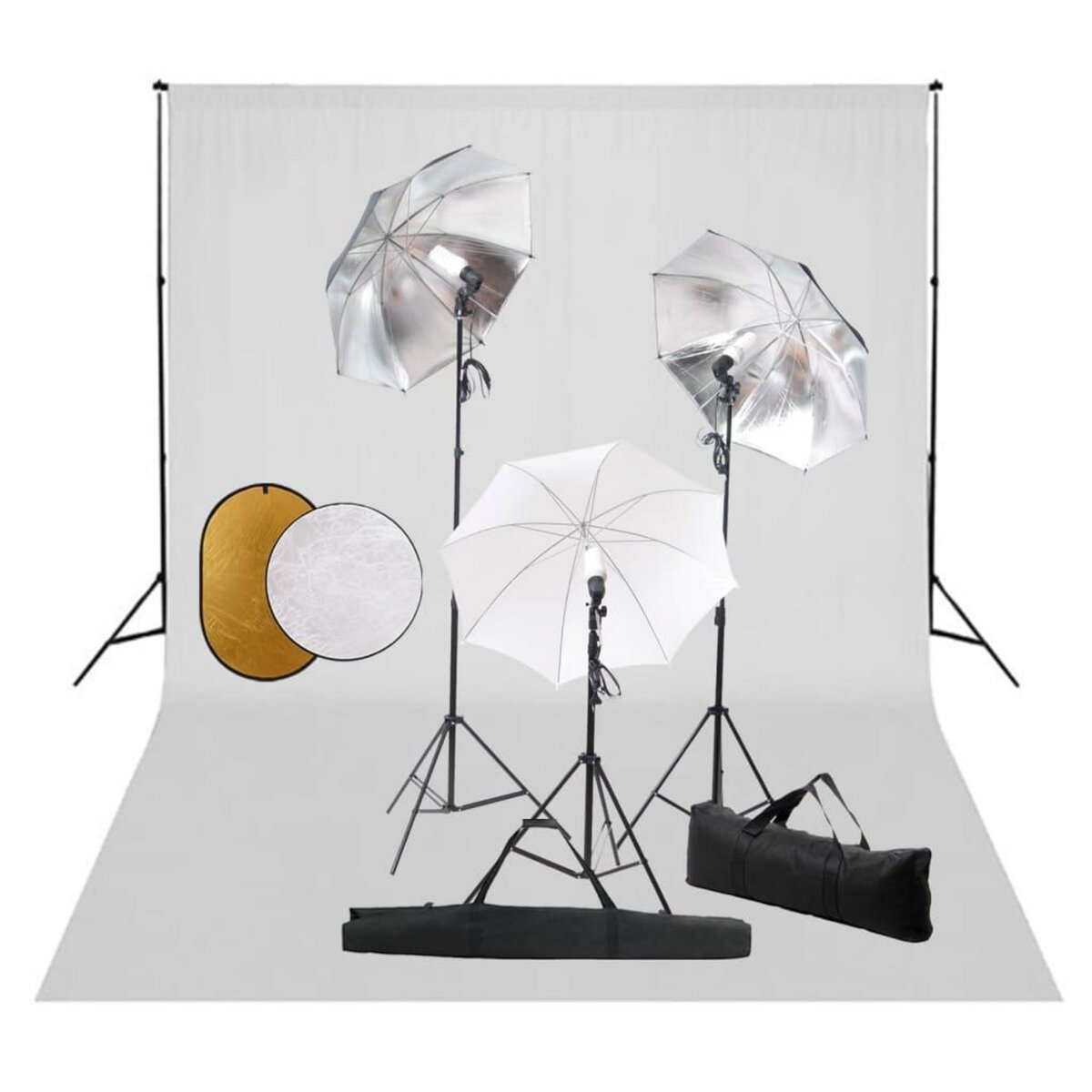 VIDAXL Kit de studio photo avec lampes toile de fond et reflecteur
