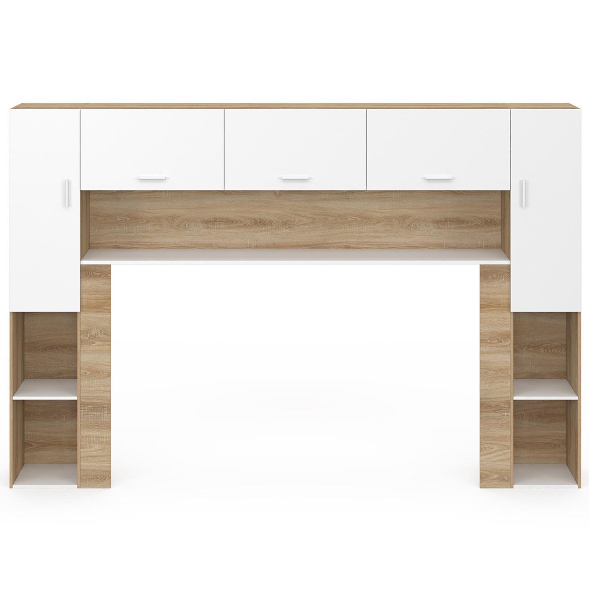 Voir la diapositive 3 : ID MARKET Pont de lit bridget 226 cm avec rangements bois et blanc