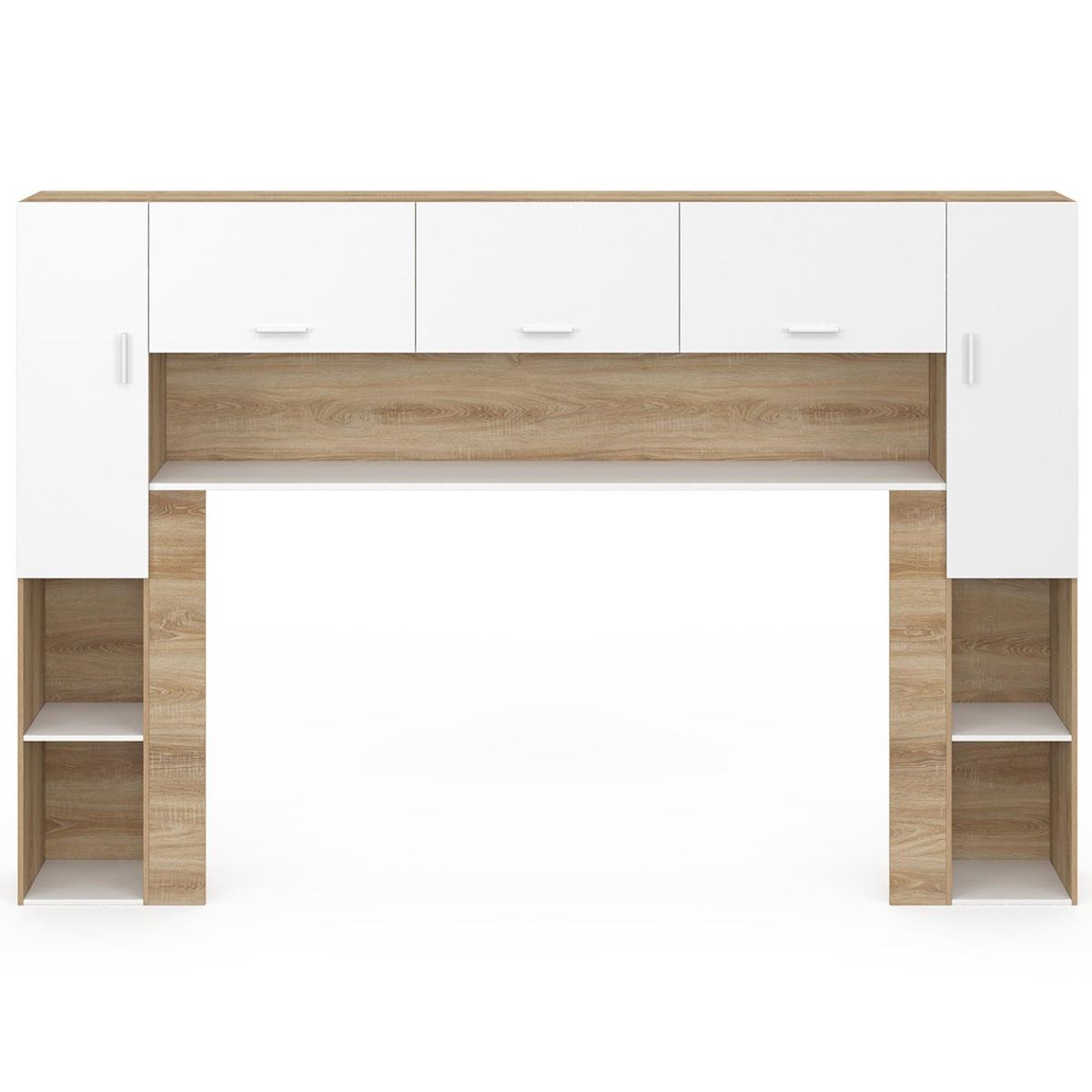 ID MARKET Pont de lit BRIDGET 226 cm avec rangements bois et blanc