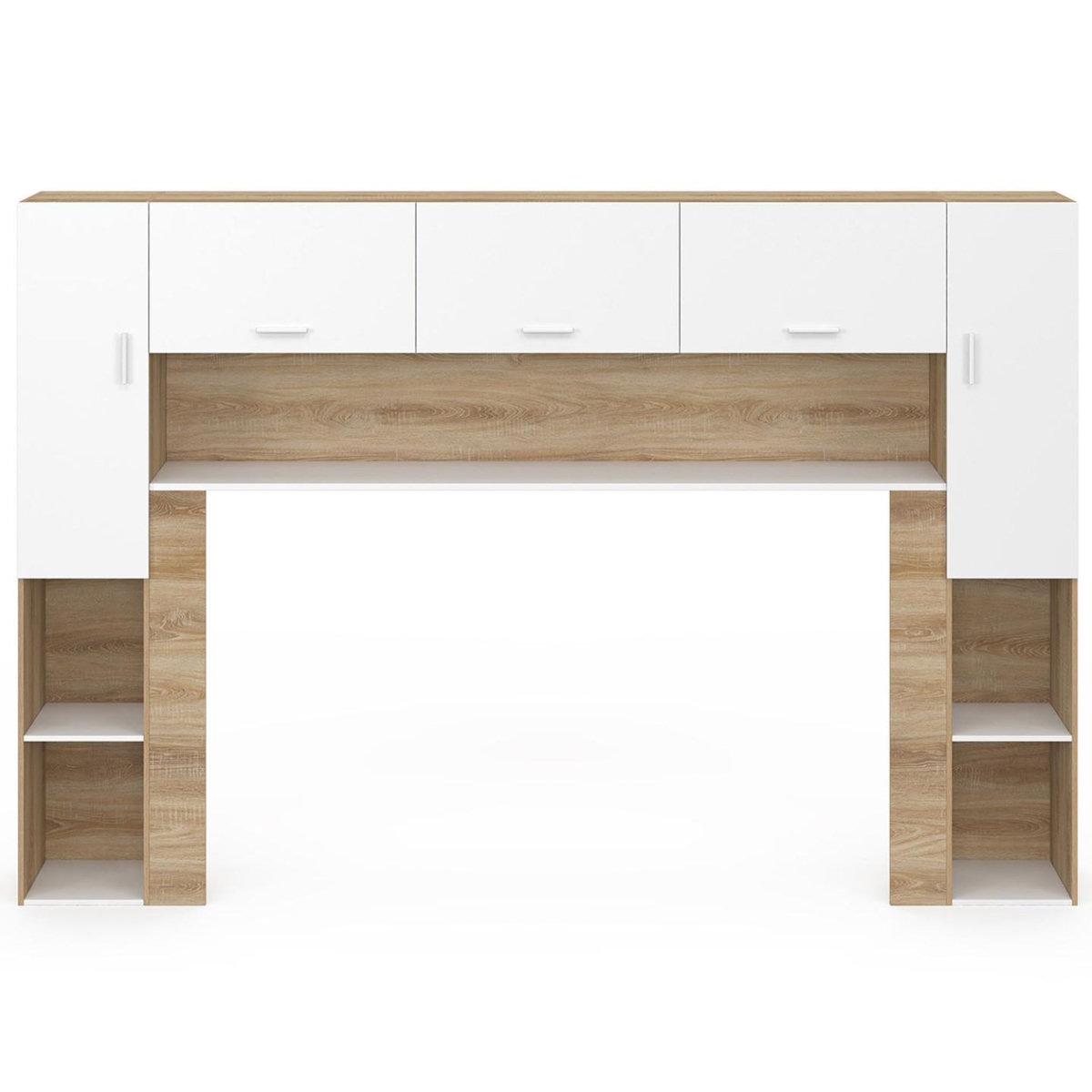 ID MARKET Pont de lit BRIDGET 226 cm avec rangements bois et blanc